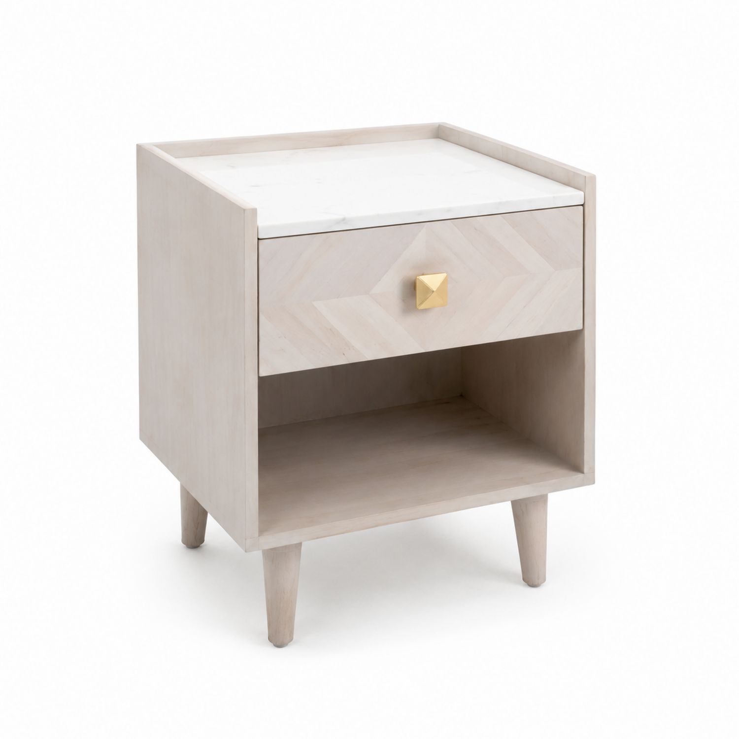 Table de chevet en bois et marbre blanc
