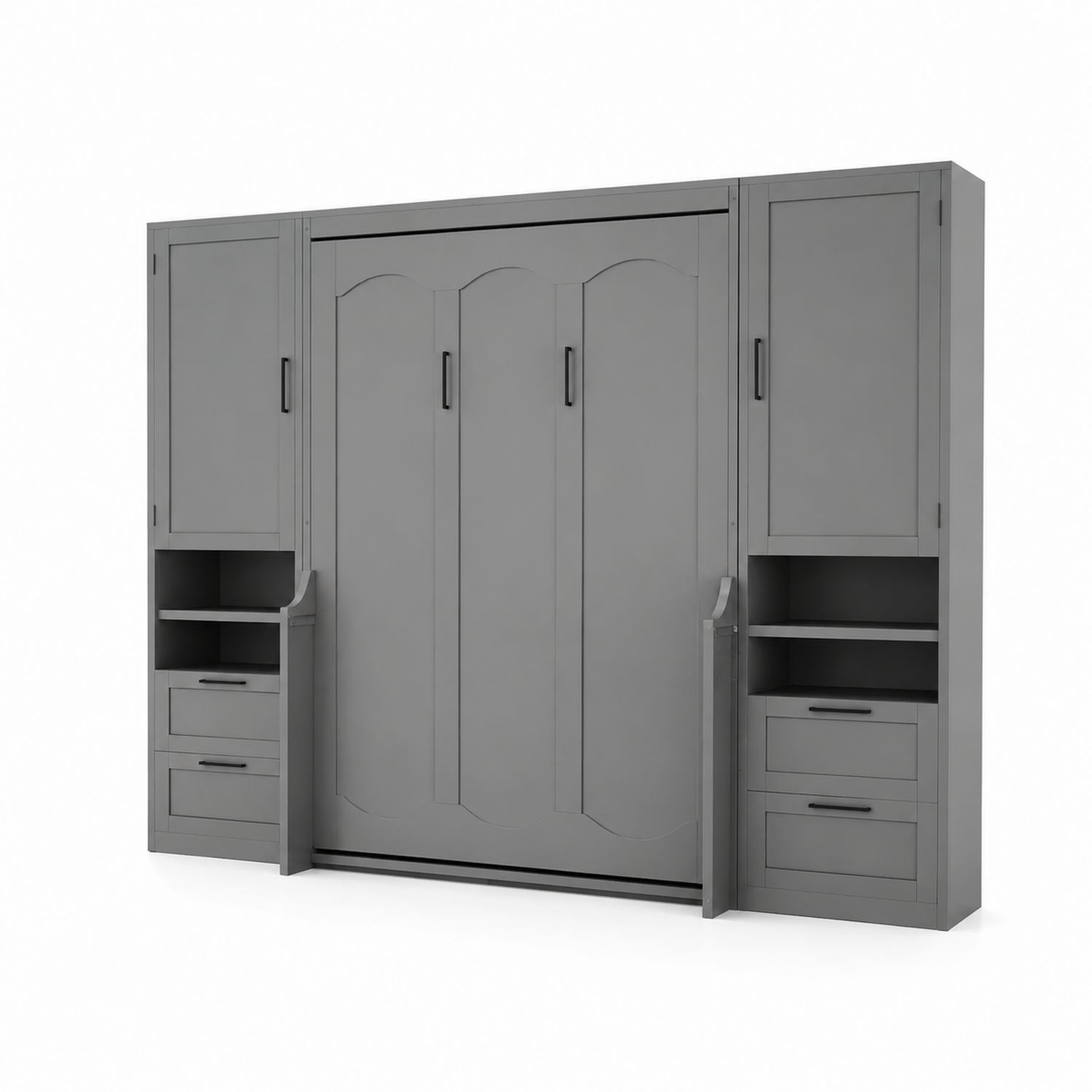 Lit escamotable en bois avec rangements intégrés Gris