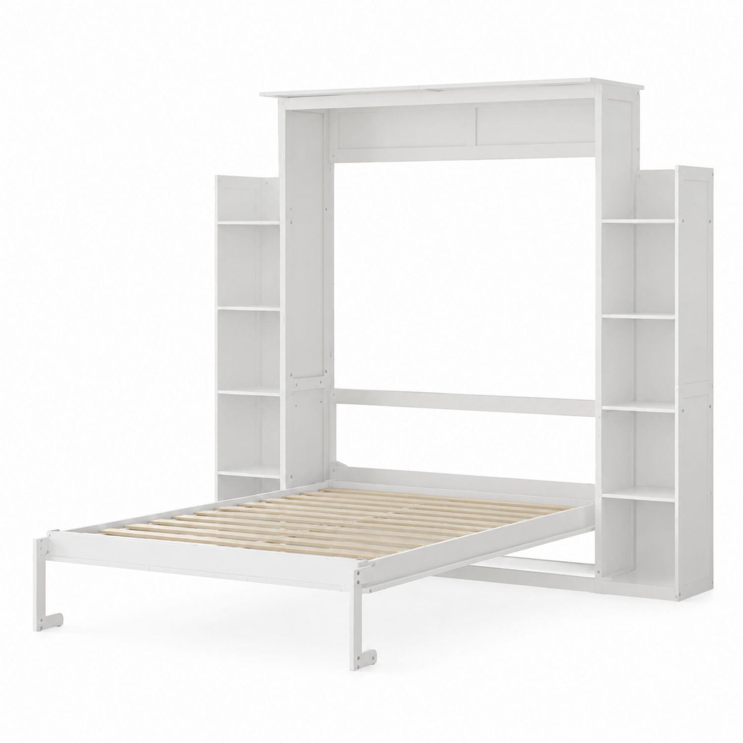 Lit escamotable en bois avec étagères intégrées 200x140 cm