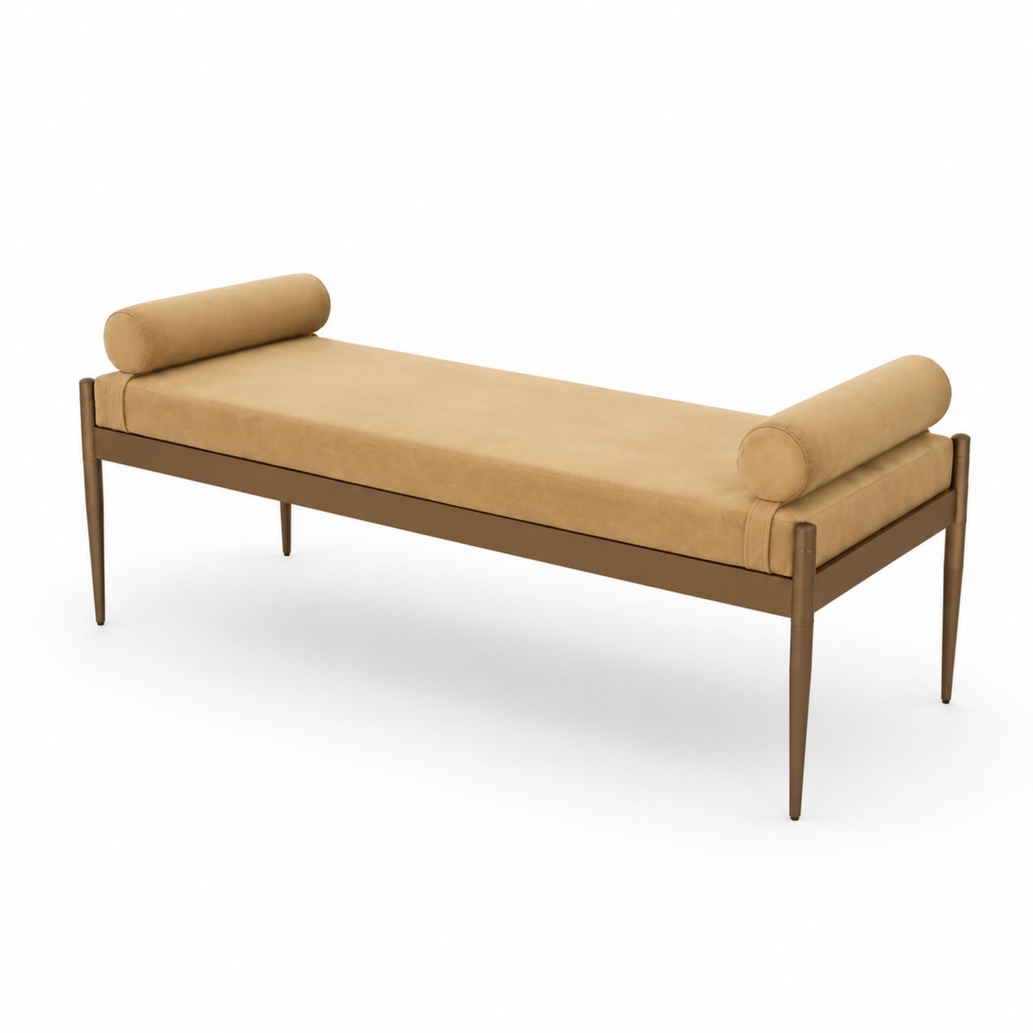 Banc rectangulaire en bois et polyester beige 180x60x40 cm