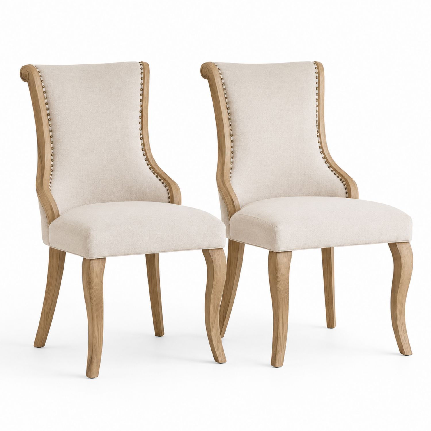 Set di 2 Sedie da Pranzo in Legno e Tessuto Crema