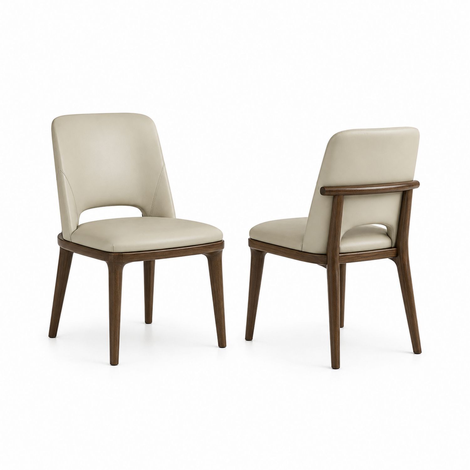 Set di 2 Sedie in Legno e Pelle Sintetica Beige