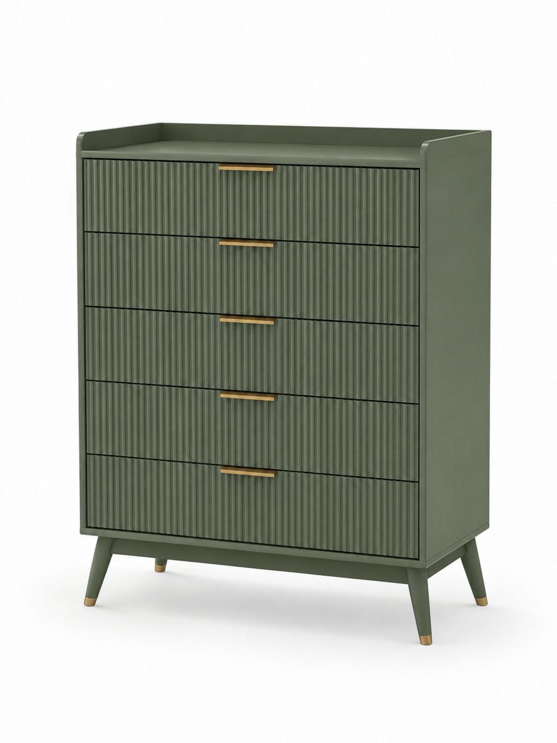 Cassettiera in Legno di Pino con 5 Cassetti Verde