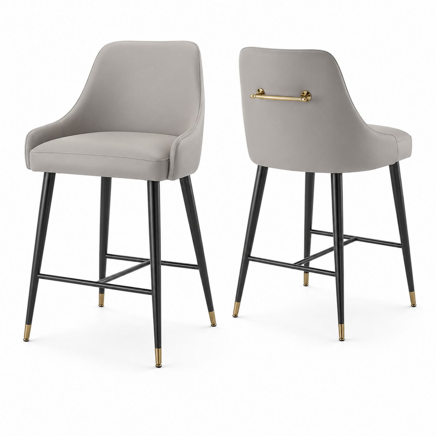 Sgabello da Bar in Pelle Sintetica Grigio Chiaro con Gambe in Acciaio
