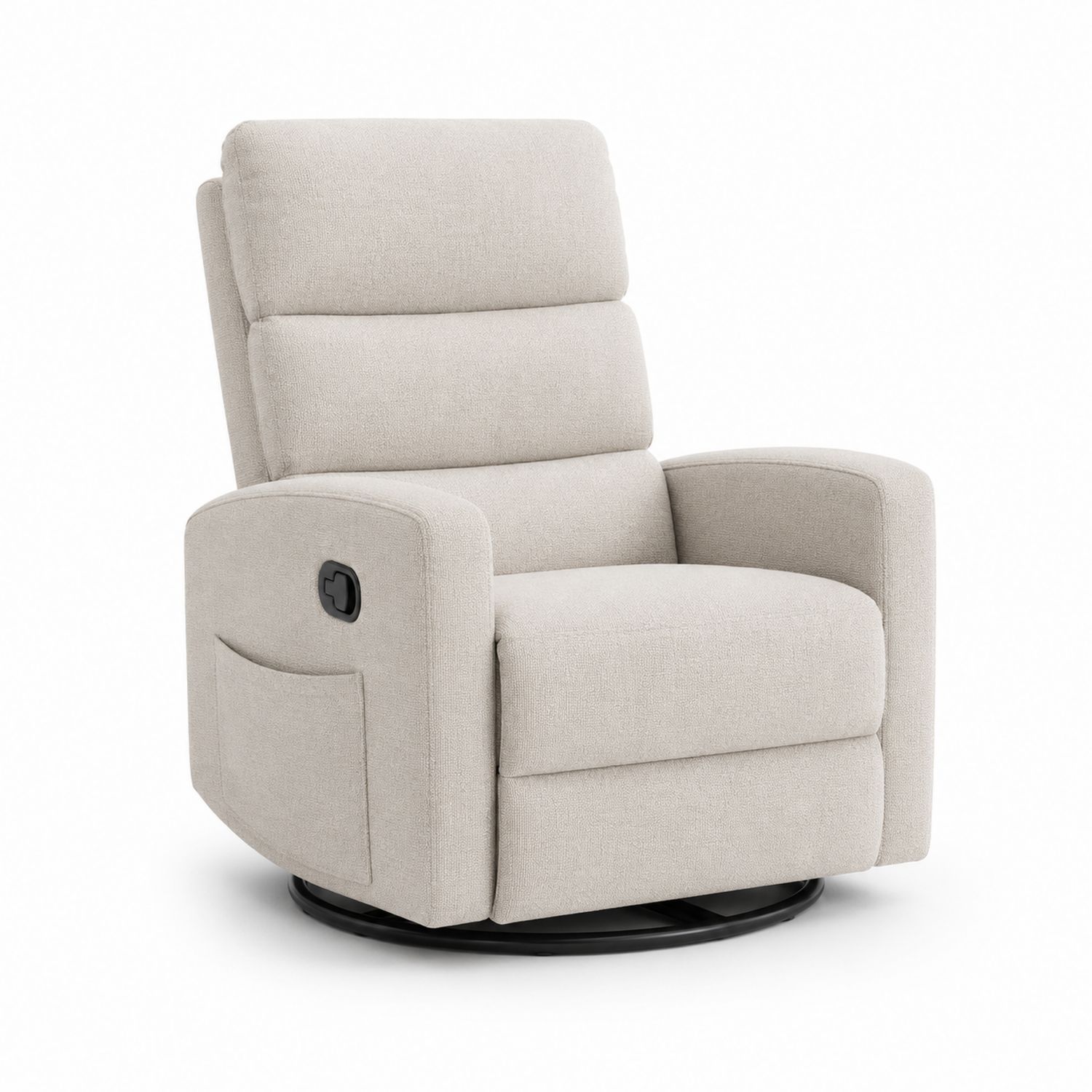 Poltrona reclinabile girevole in tessuto beige con struttura in metallo