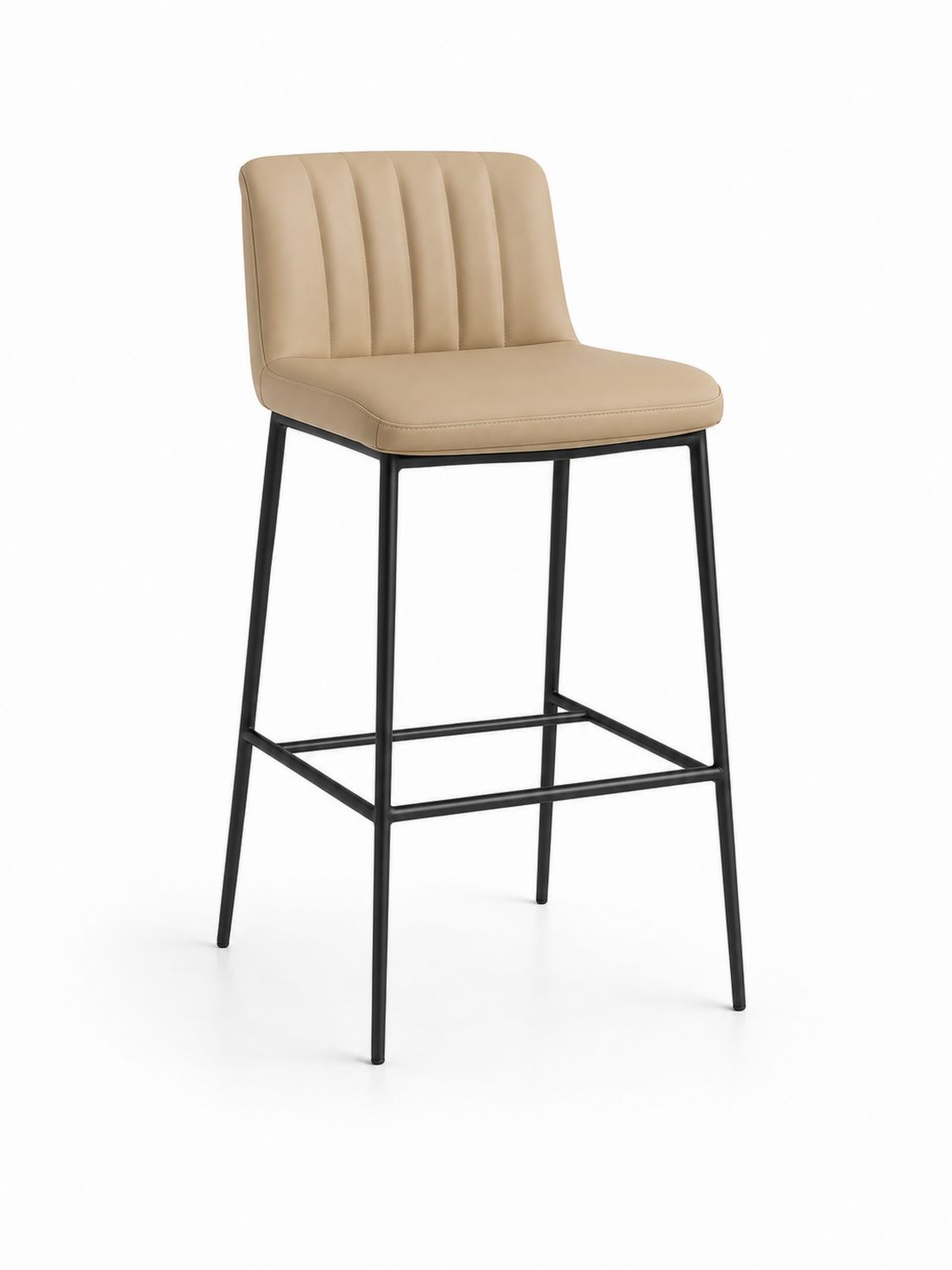 Sgabello da bar in pelle sintetica beige con struttura in metallo nero