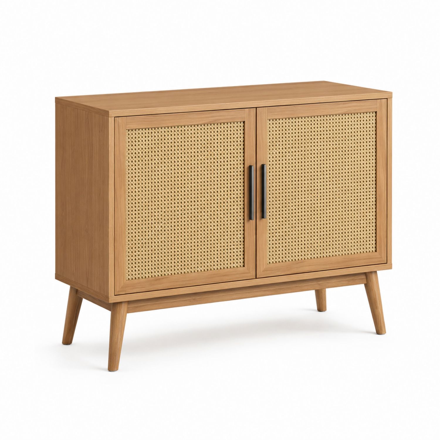 Credenza in Legno e Rattan Naturale con 2 Porte