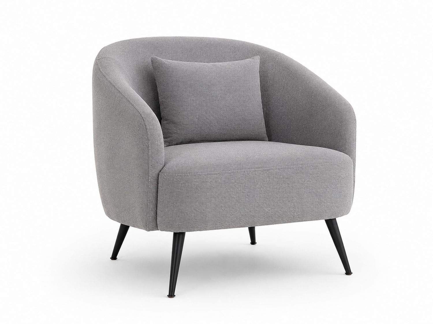Poltrona in tessuto grigio con gambe in metallo nero