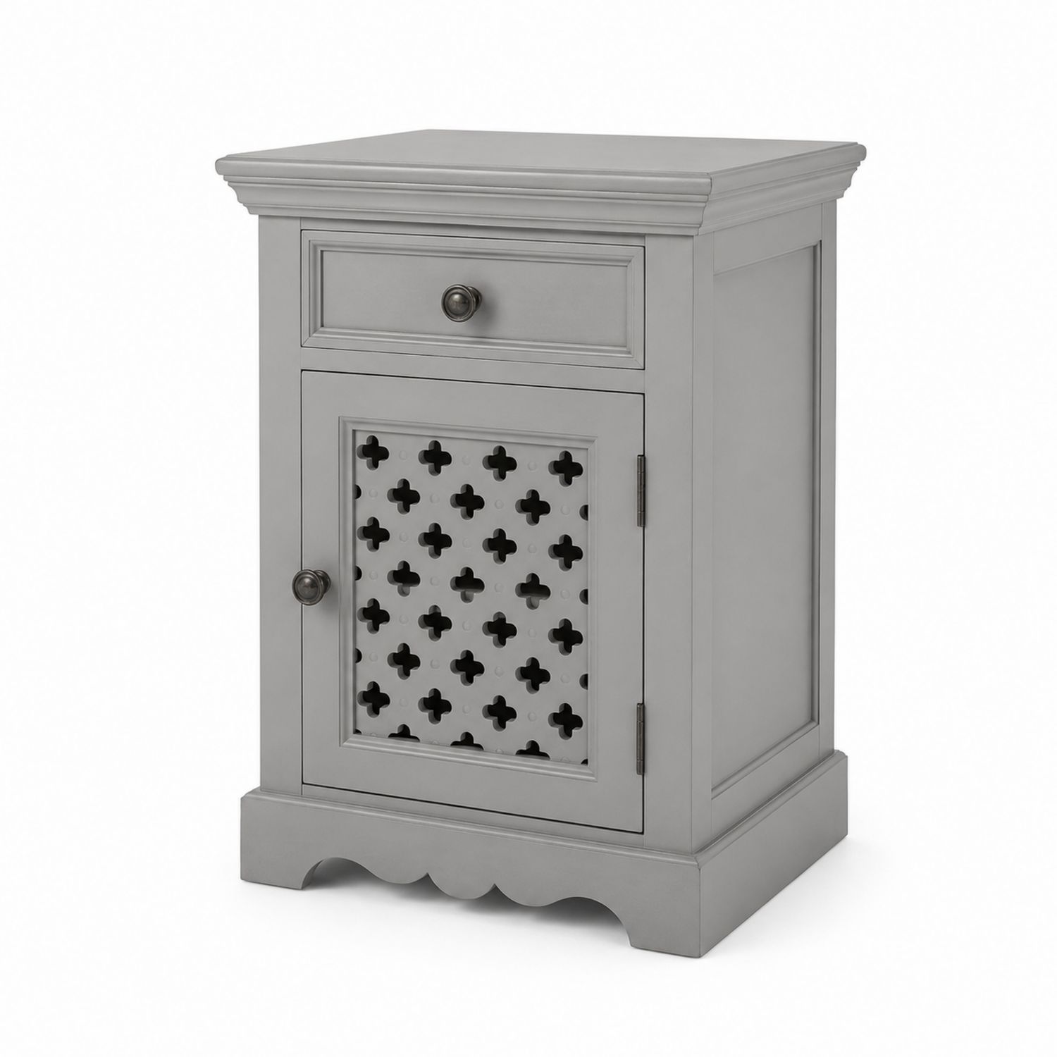 Comodino in Legno di Pino Grigio con Cassetto e Anta