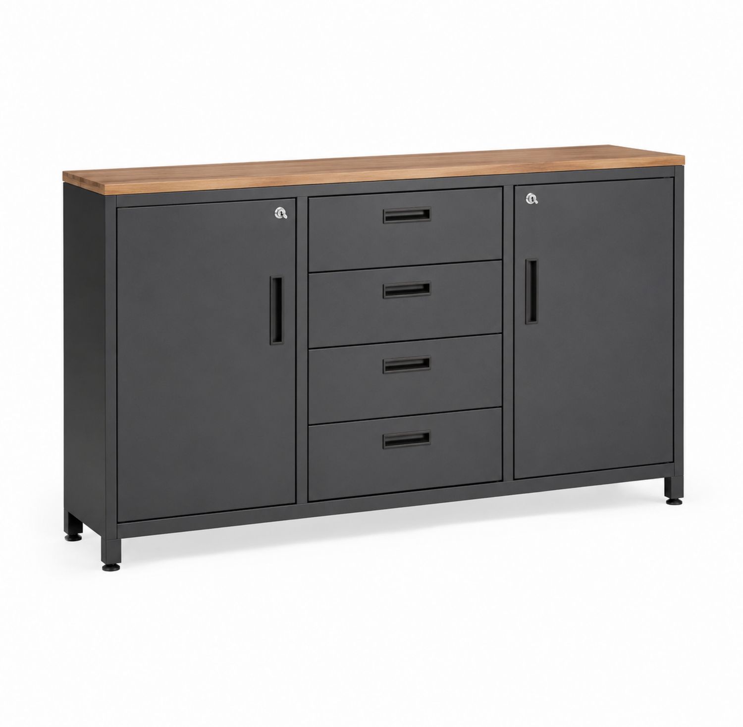 Credenza da Garage in Metallo con 2 Ante e 4 Cassetti