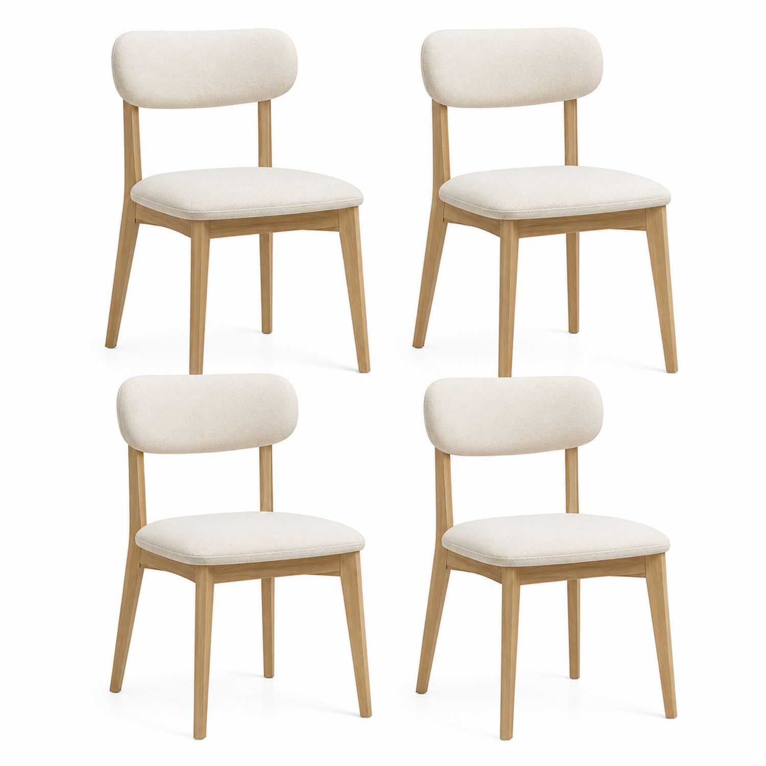 Set di 4 Sedie da Pranzo in Legno e Tessuto Beige