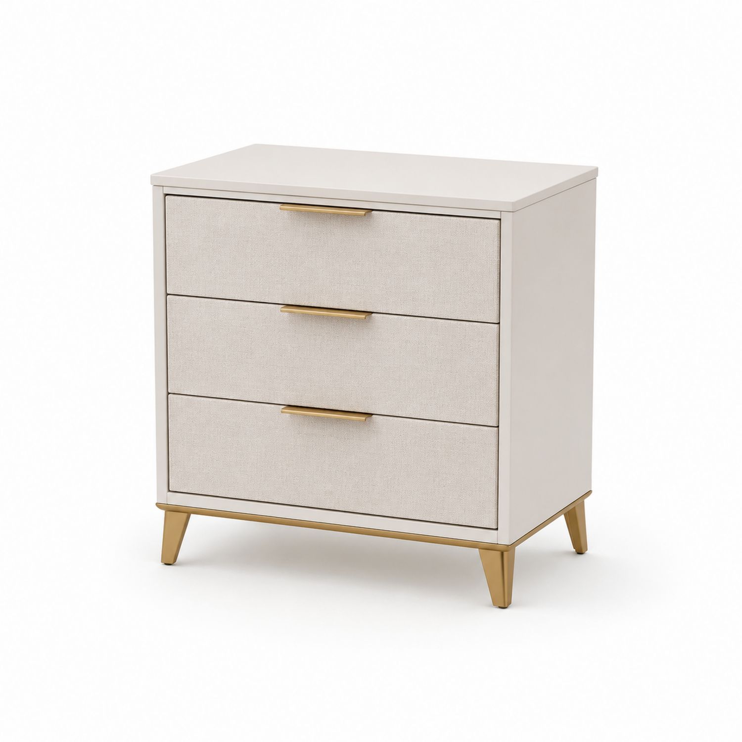 Comodino tre cassetti legno MDF con maniglie in lega di metallo