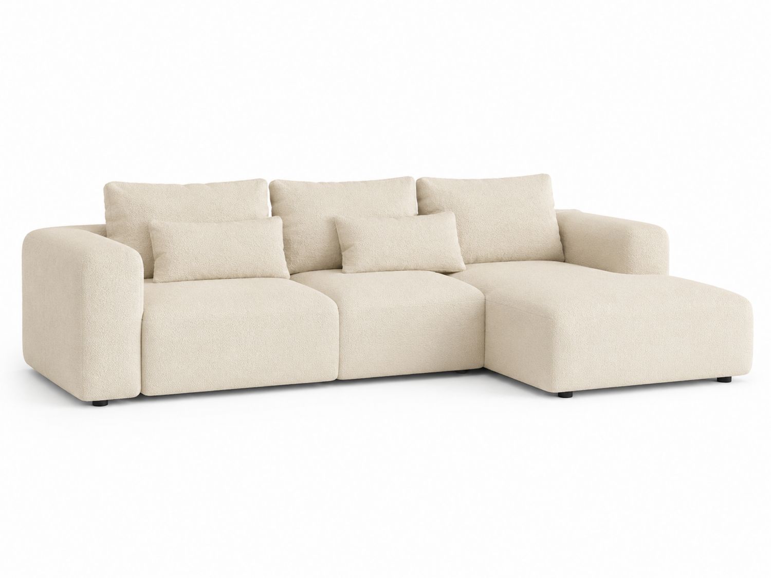 Divano angolare in poliestere beige con chaise longue e cuscini