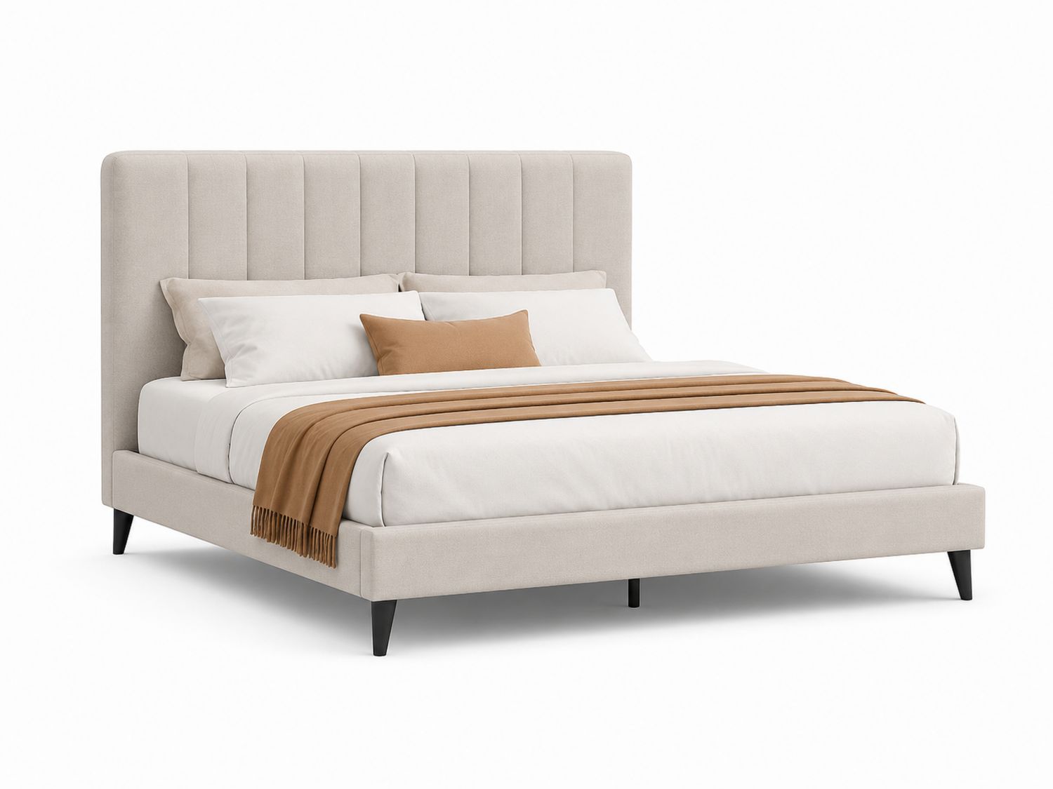Letto Matrimoniale in Tessuto Beige con Rivestimento 200x160 cm
