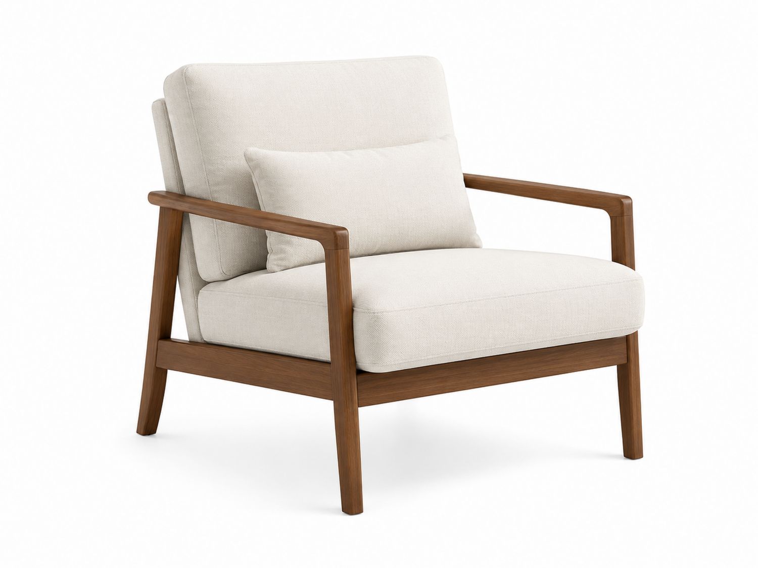 Poltrona in Legno con Rivestimento in Tessuto Crema