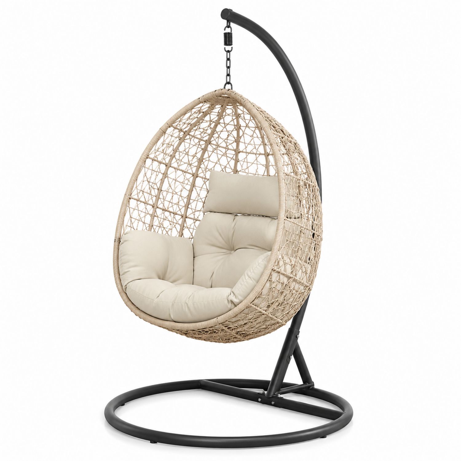 Sedia Sospesa in Metallo e Rattan Sintetico Beige