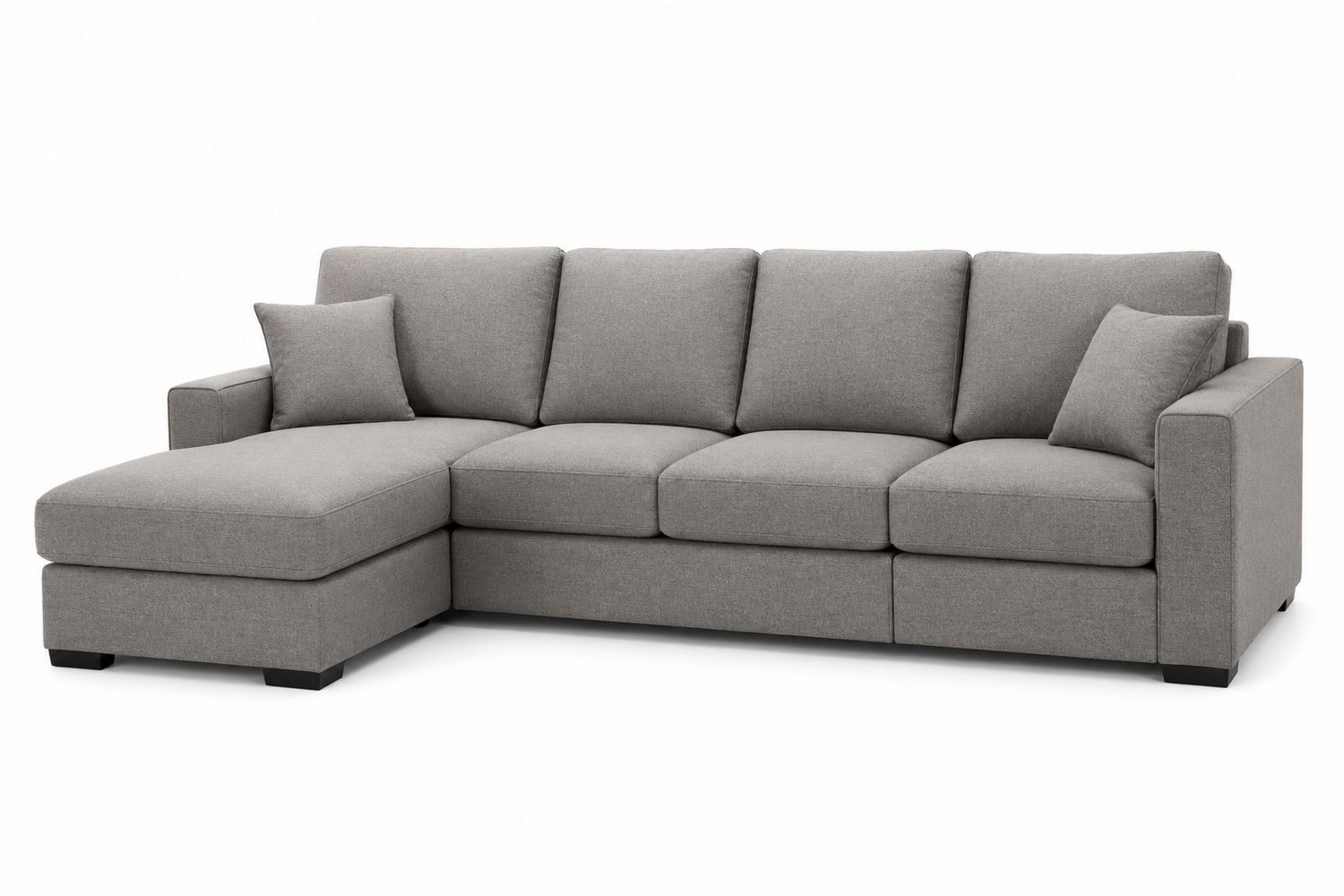 Divano angolare in tessuto grigio con chaise longue
