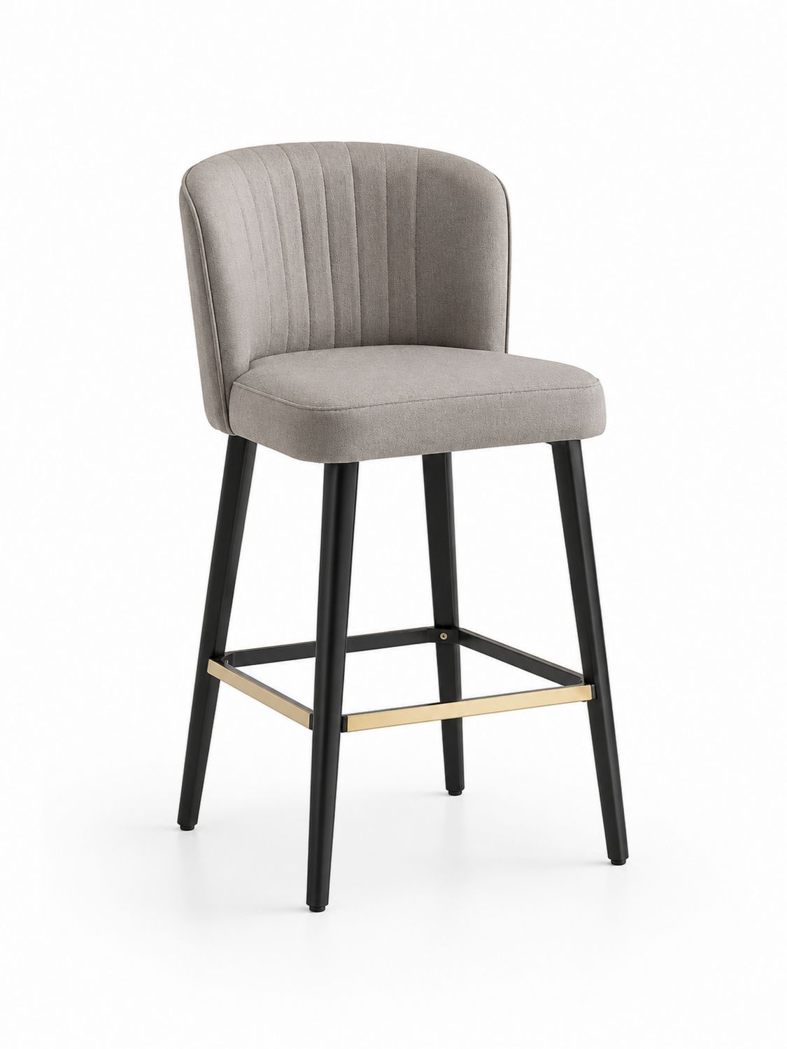 Sgabello da Bar in Tessuto Grigio con Gambe in Metallo Nero
