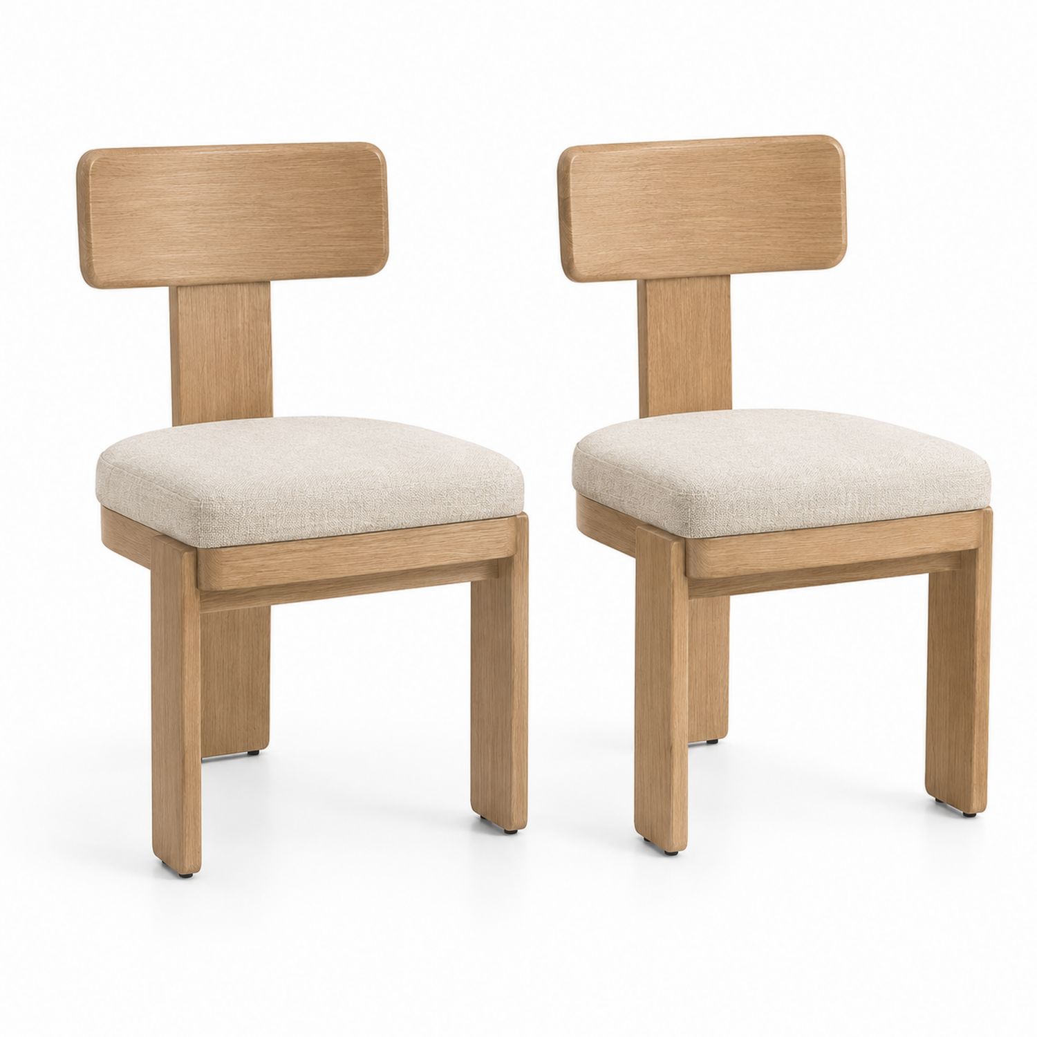 Set di 2 Sedie in Legno di Rovere con Seduta in Tessuto Beige