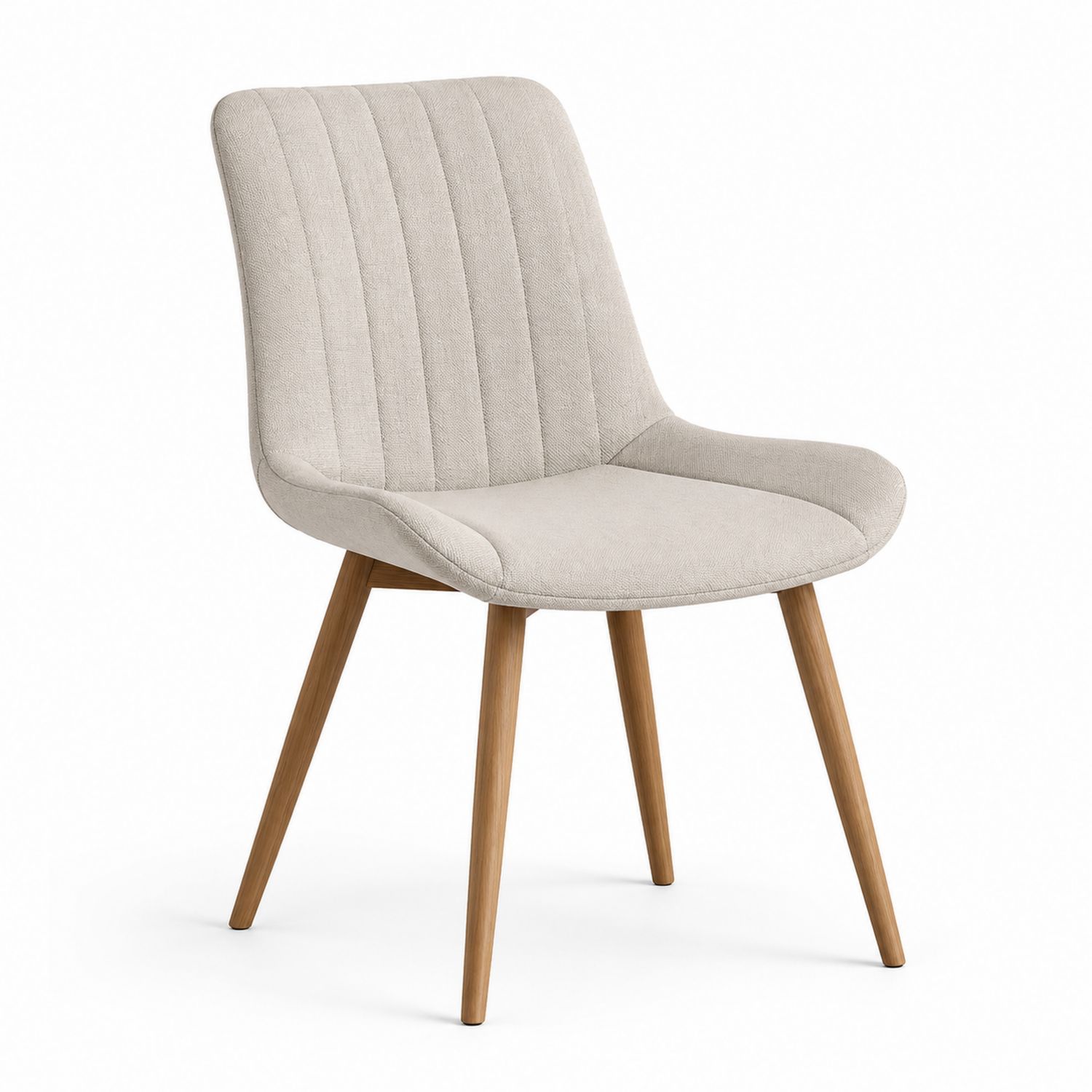 Sedia da pranzo in tessuto beige con gambe in legno di quercia