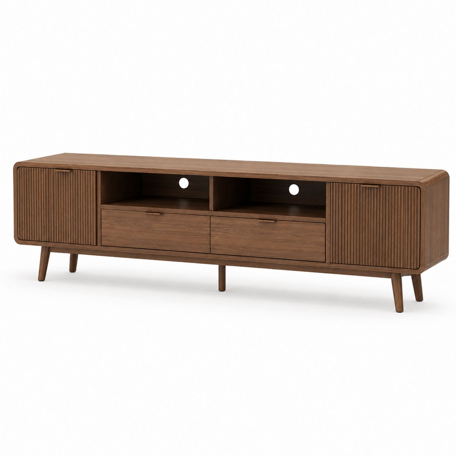 Mobile TV in legno di noce con cassetti e scomparti 200x40x55 cm