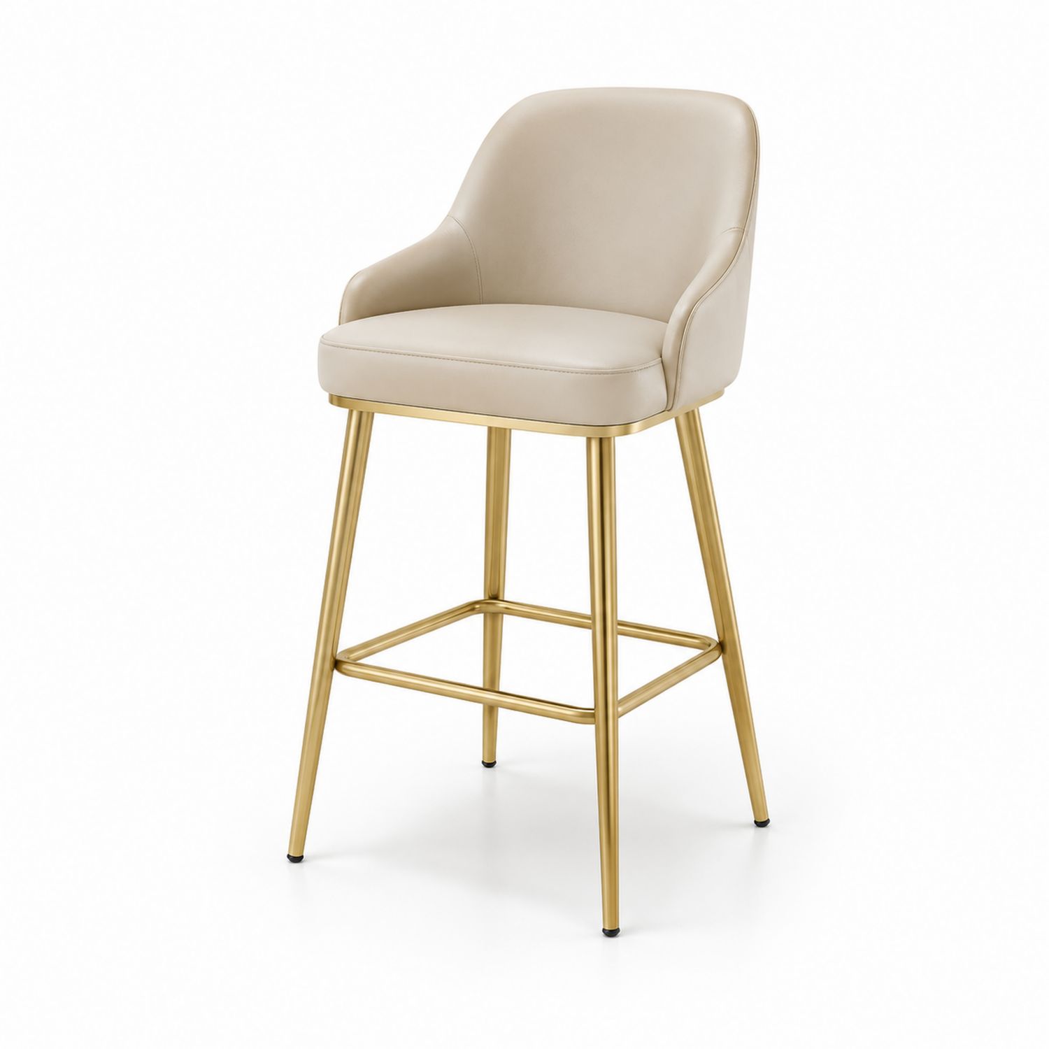 Sgabello in Pelle Sintetica Crema con Struttura in Metallo Dorato