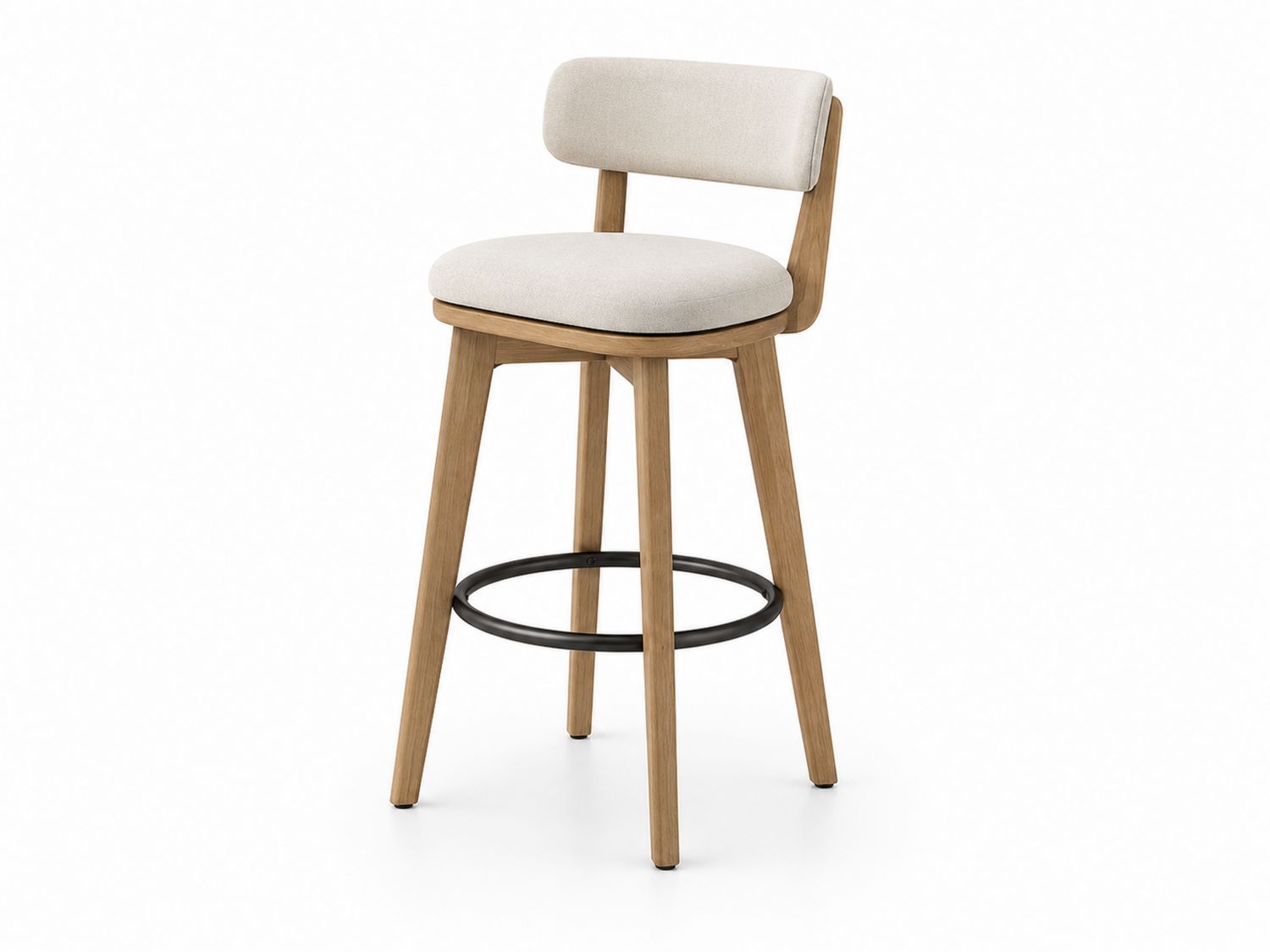 Sgabello da bar in legno e tessuto beige con poggiapiedi