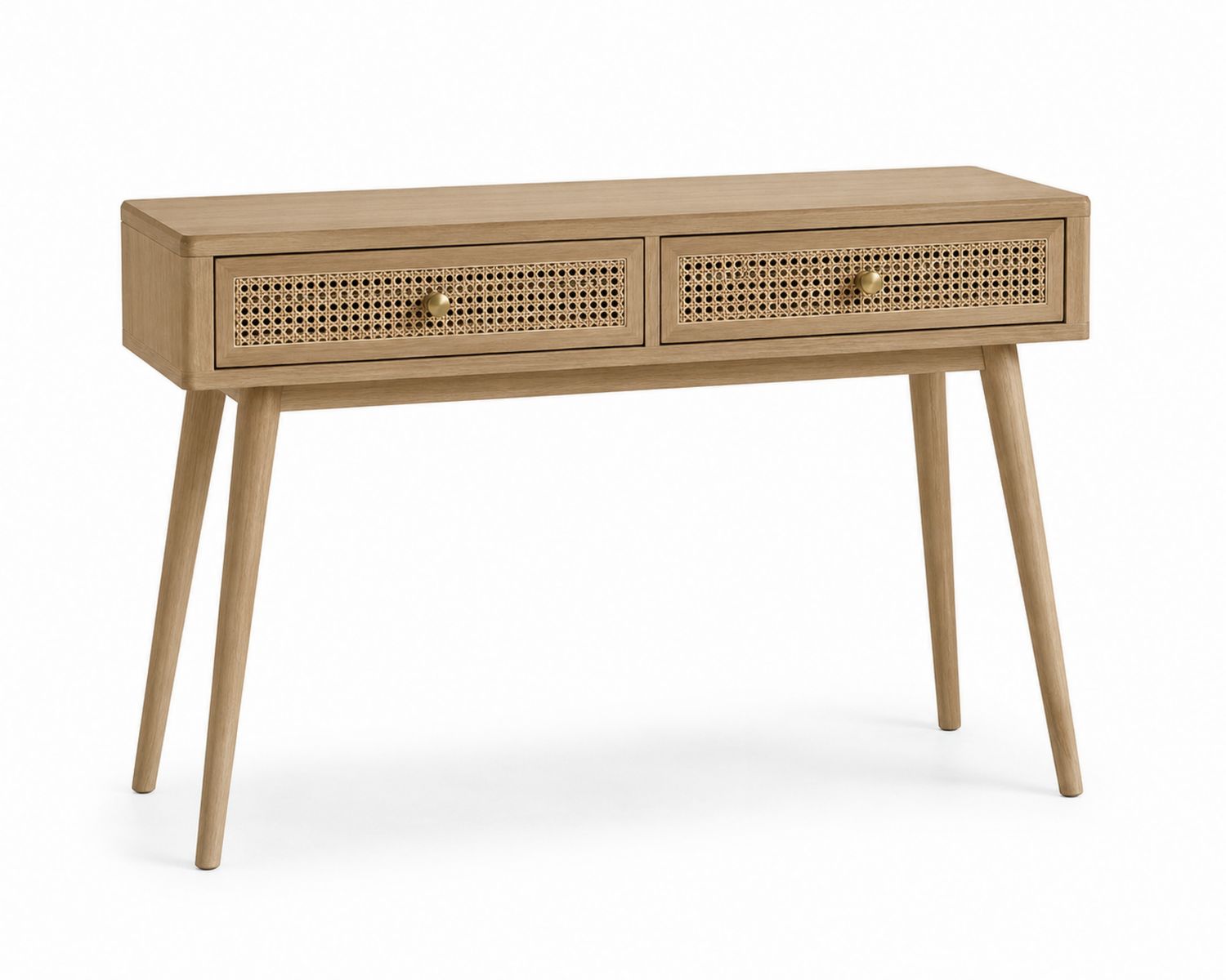 Consolle rettangolare in legno e rattan con due cassetti