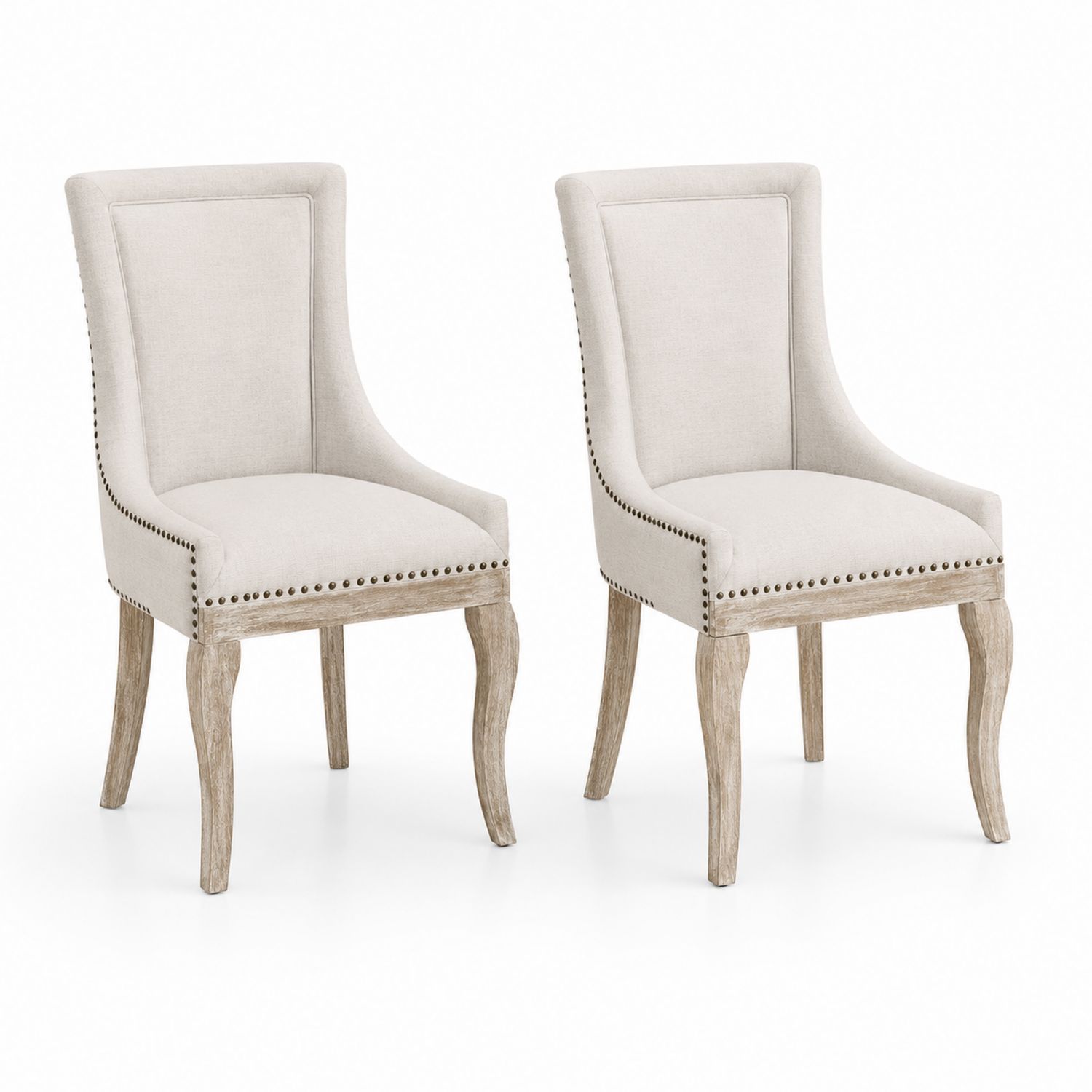 Set di 2 sedie da pranzo in tessuto con gambe in legno, Beige, 95 cm