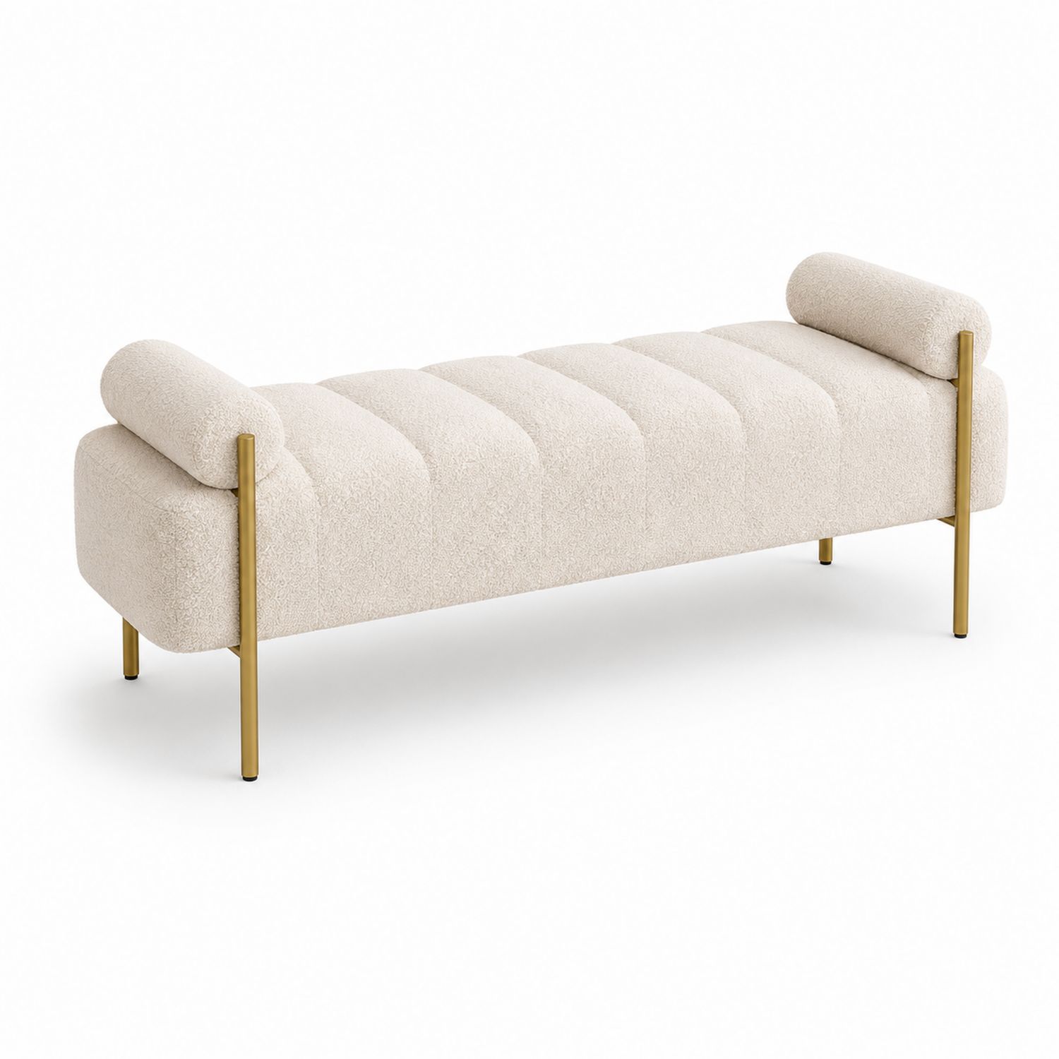 Panca in tessuto bouclé beige con gambe in metallo