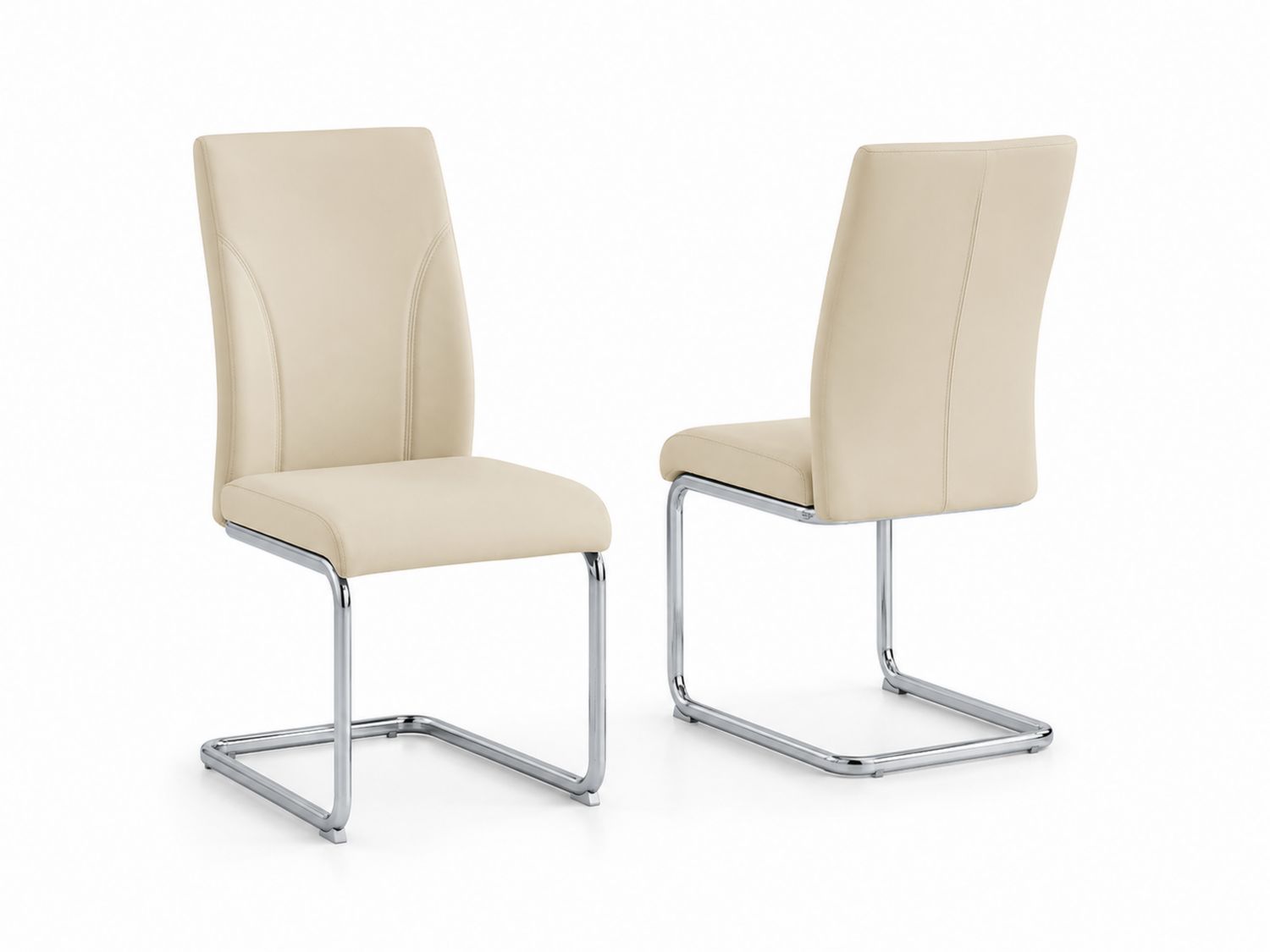 Set di 2 Sedie in Similpelle Beige con Struttura in Acciaio Cromato