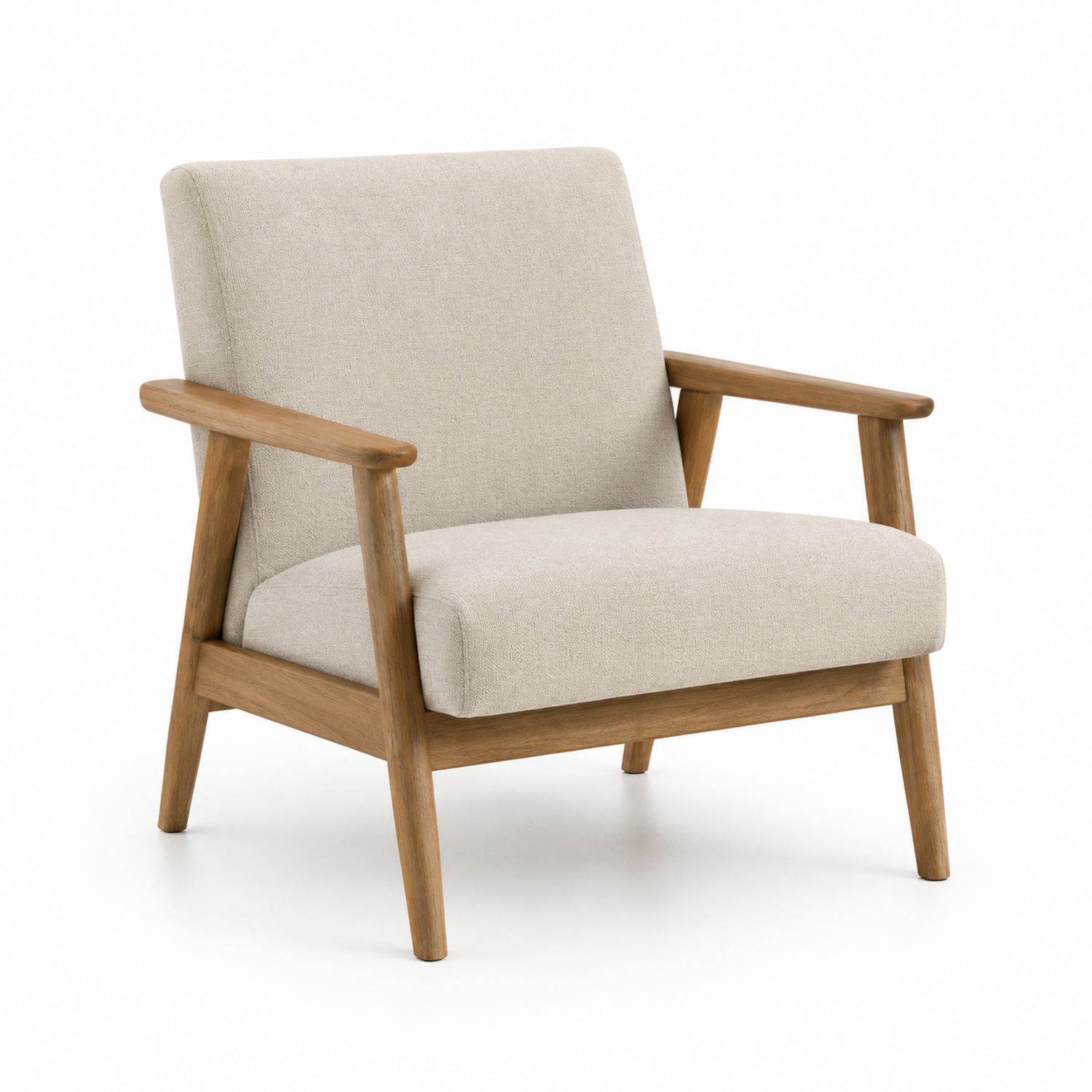 Poltrona in Tessuto Beige con Struttura in Legno