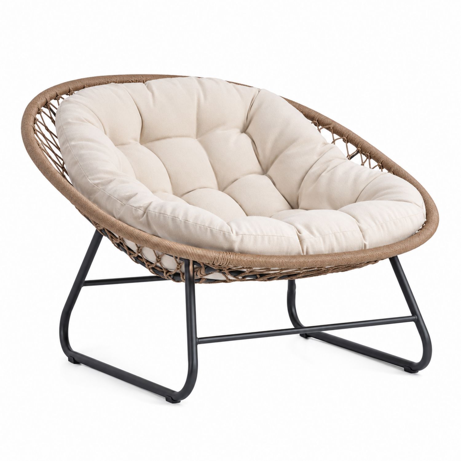 Poltrona da esterno in acciaio e rattan sintetico con cuscino in poliestere crema, 80 cm