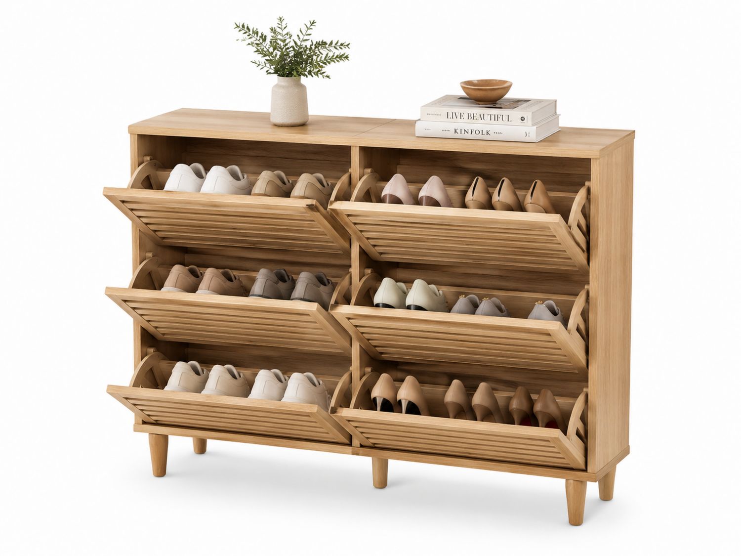 Scarpiera a Ribalta in Legno per 18 Paia 100x30x120 cm
