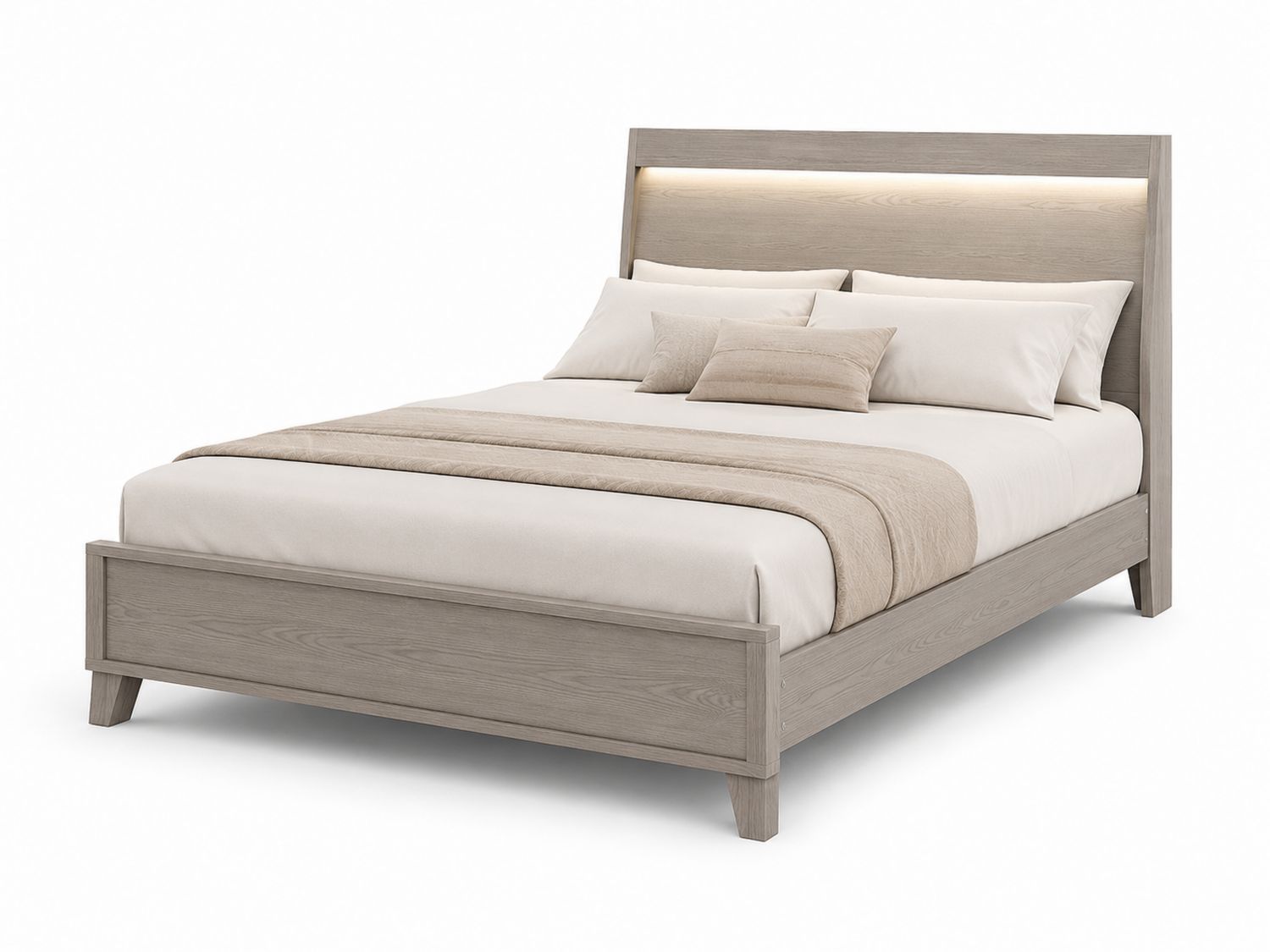 Letto matrimoniale in legno con testiera illuminata 200x160 cm colore grigio