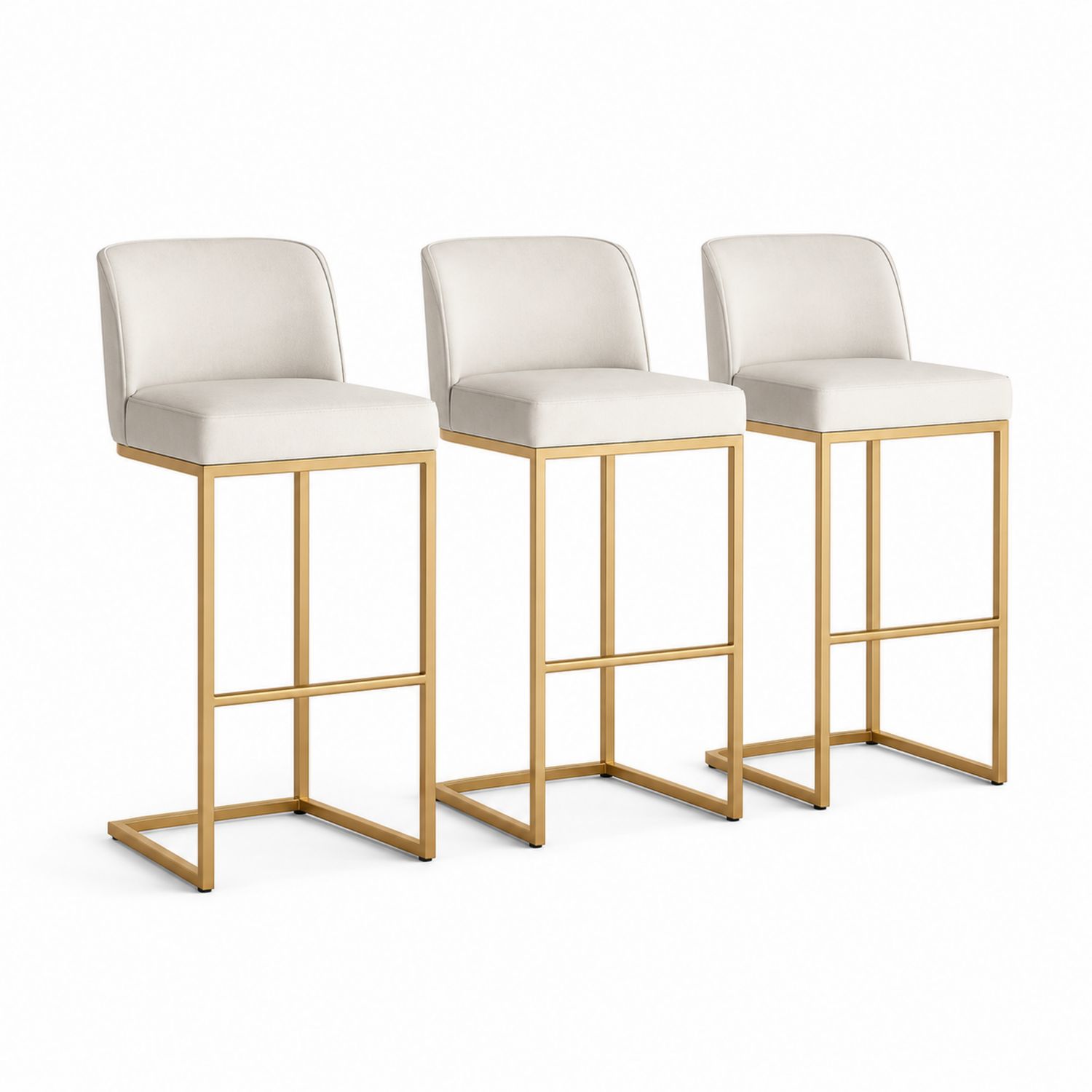 Set di 3 sgabelli da bar in metallo dorato con seduta in tessuto beige