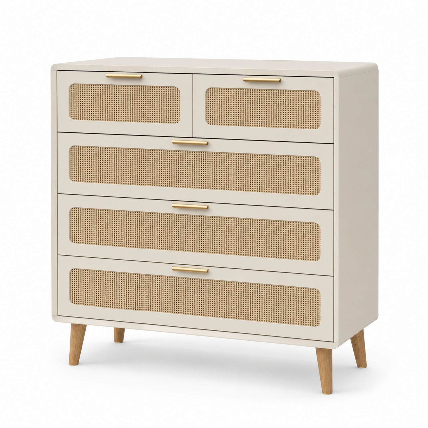 Cassettiera in legno con cassetti in rattan