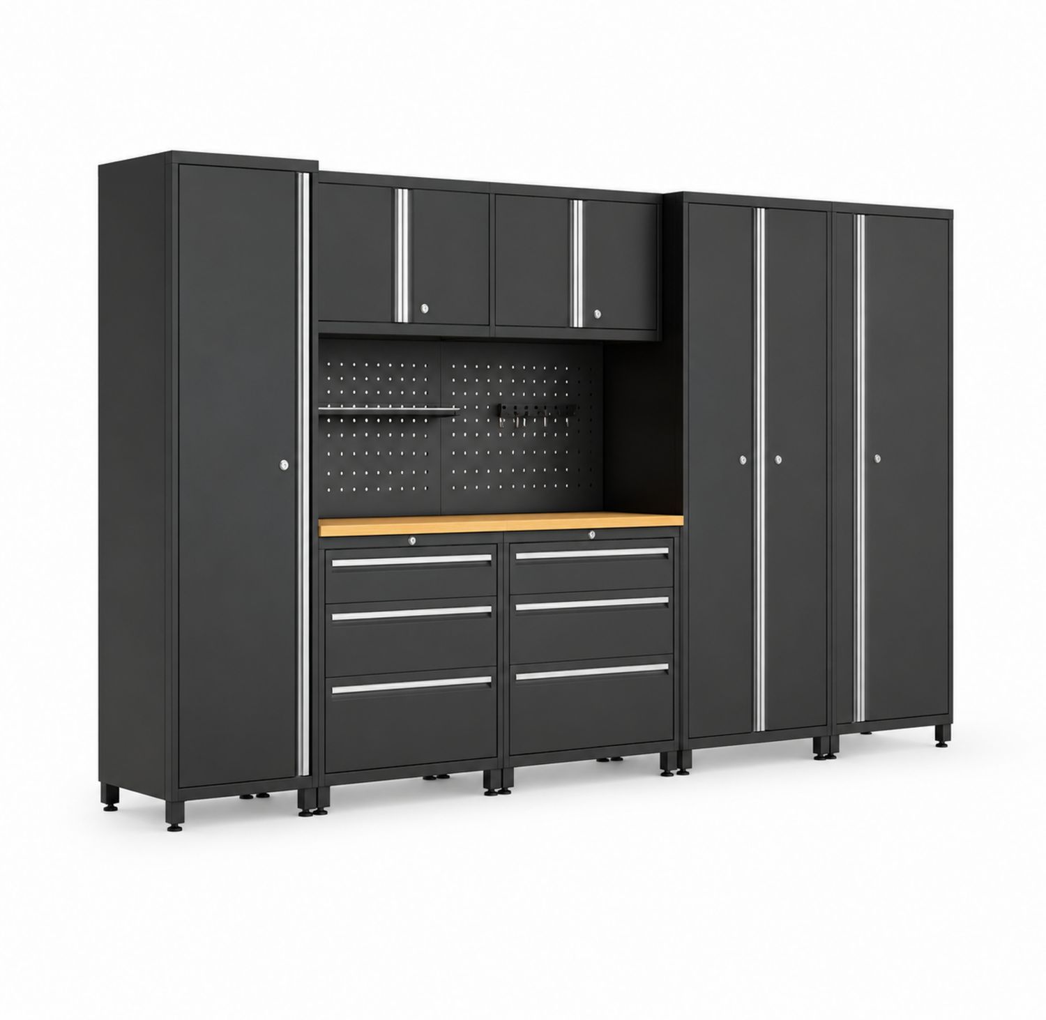 Set organizzazione garage in metallo nero con mensola in legno