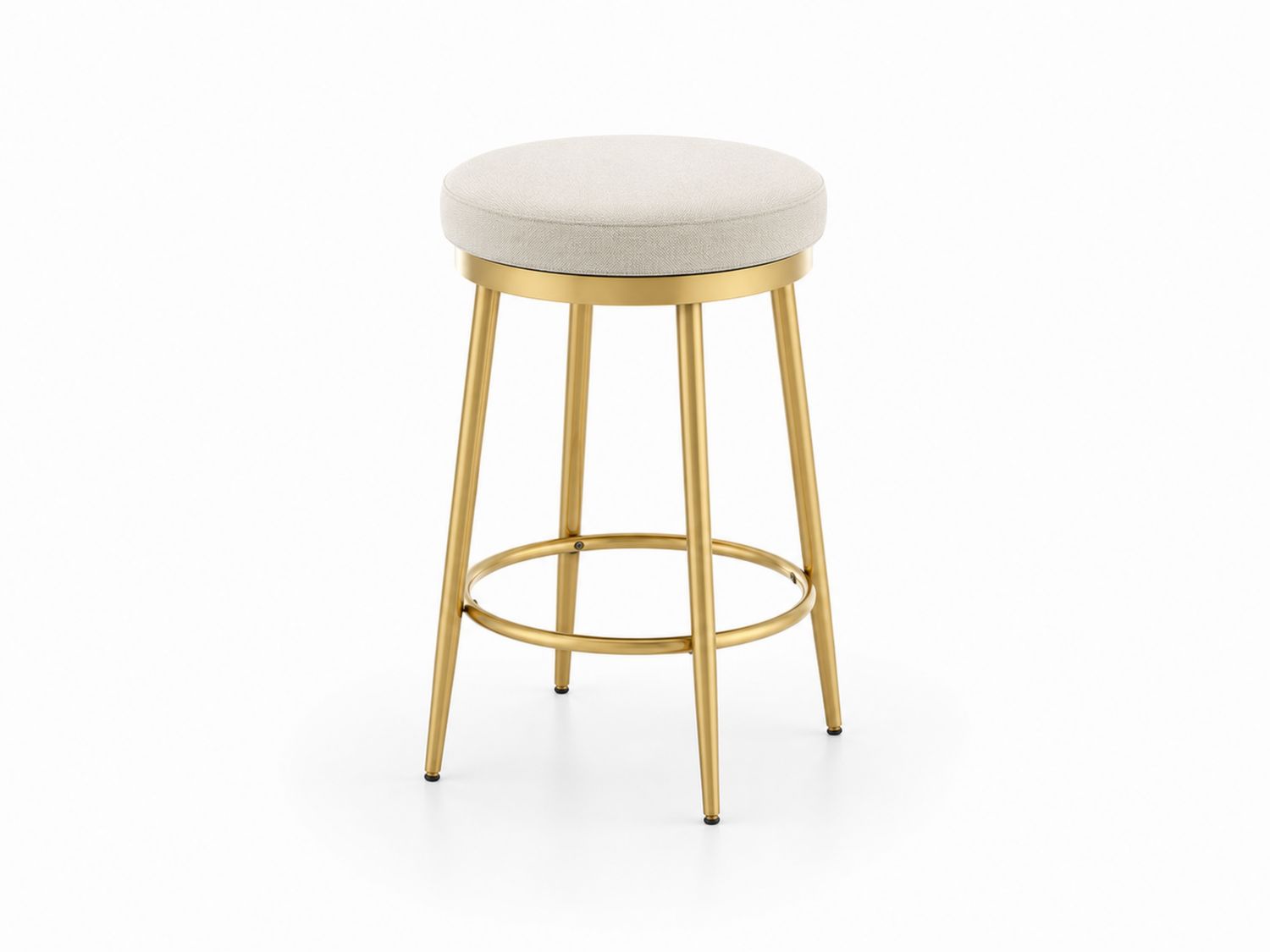 Sgabello da Bar in Metallo con Seduta in Tessuto di Lino Beige