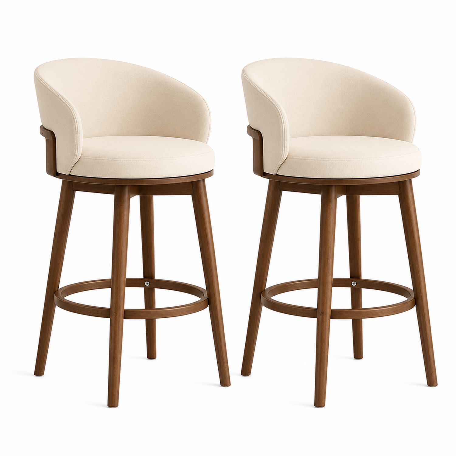 Set di 2 sgabelli in legno e tessuto crema