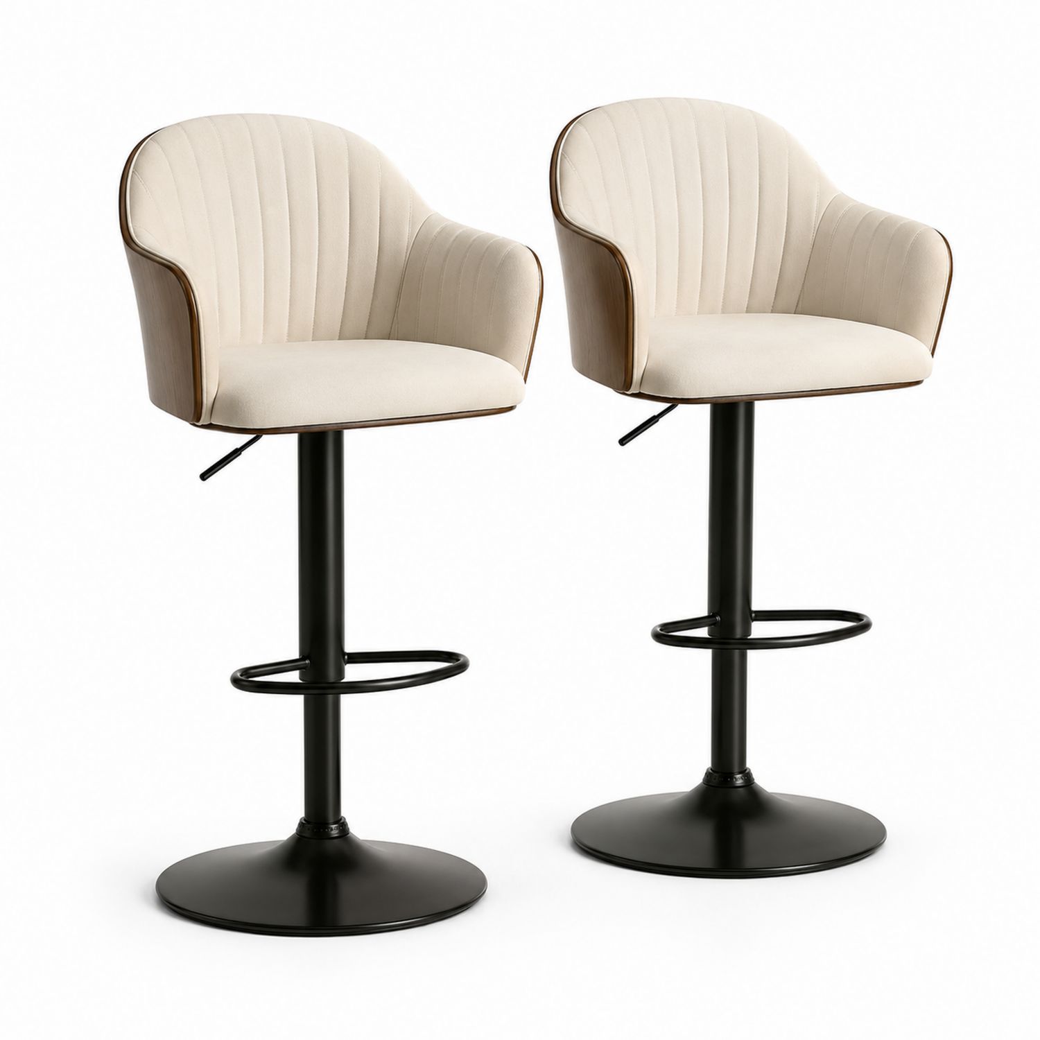 Set di 2 sgabelli da bar in tessuto beige con base in metallo