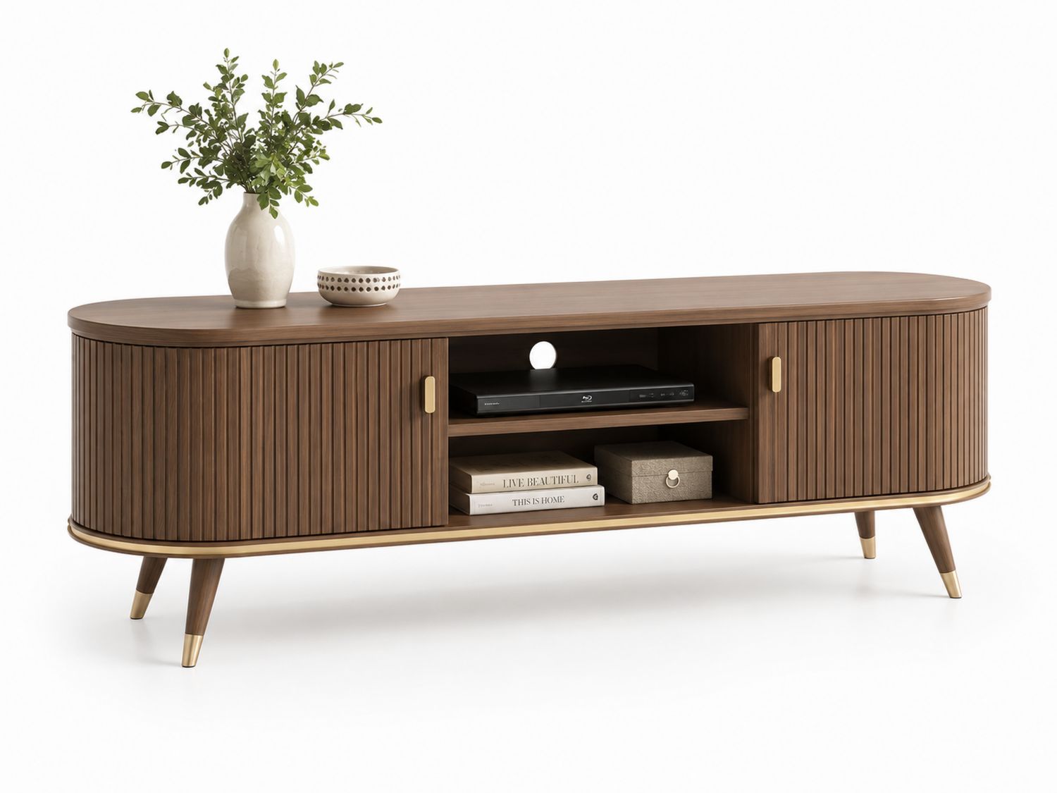 Mobile TV in legno con ante e ripiani 150x40x50 cm Marrone