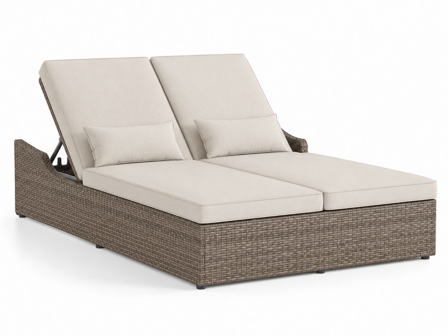 Lettino Prendisole Doppio in Rattan Sintetico con Cuscini Crema