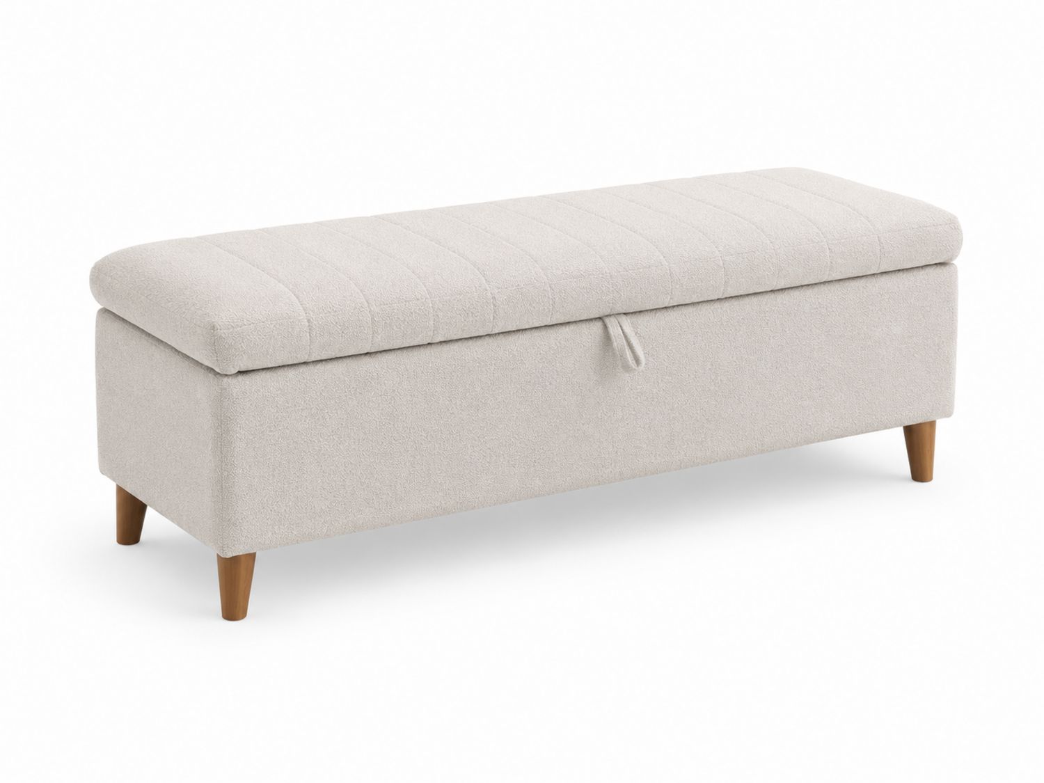 Panca Contenitore Imbottita Tessuto Beige con Gambe in Legno