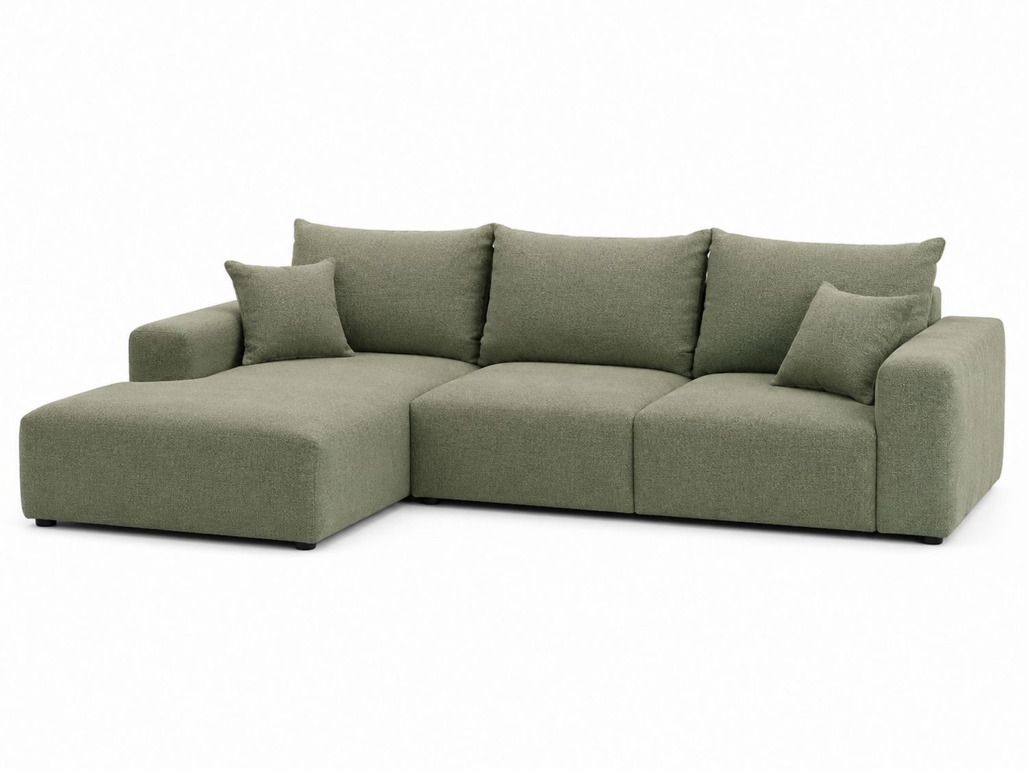 Divano angolare in tessuto verde con chaise longue