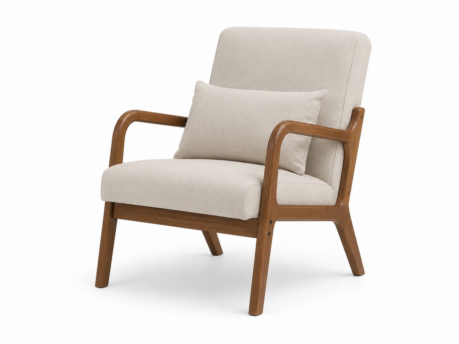 Poltrona in Legno con Rivestimento in Tessuto Beige