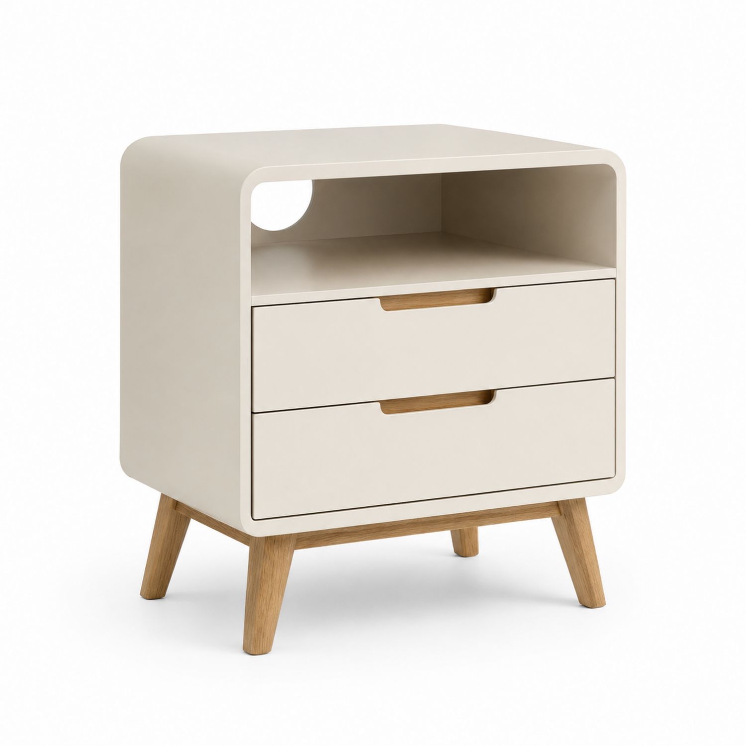 Comodino in MDF con 2 cassetti Crema