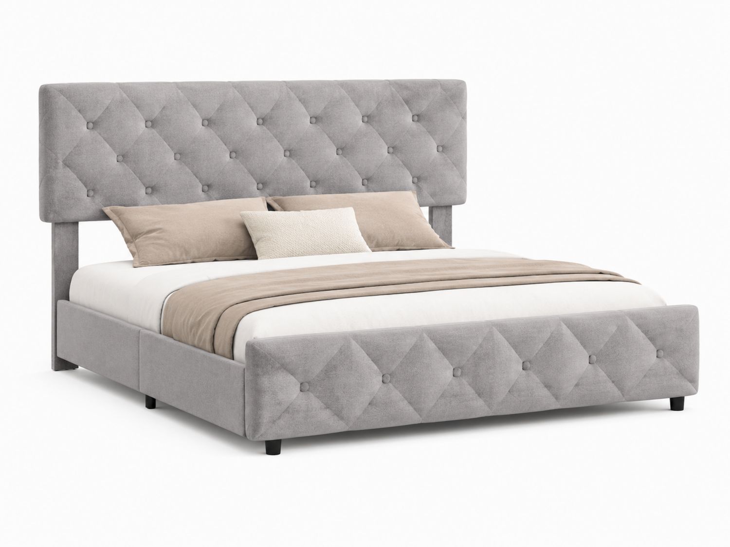 Letto matrimoniale in tessuto scamosciato grigio 200x160 cm