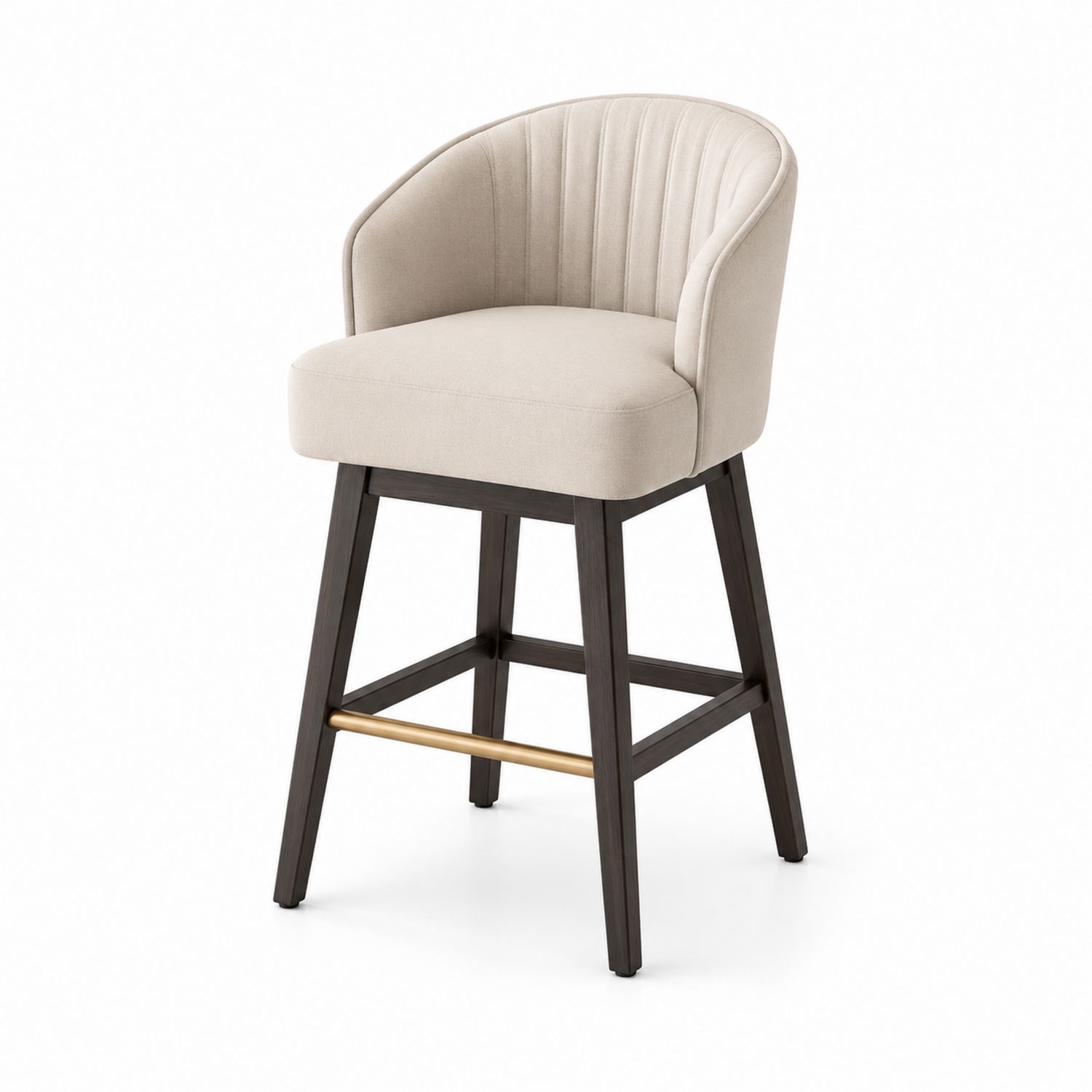 Sgabello in Tessuto Beige con Gambe in Legno
