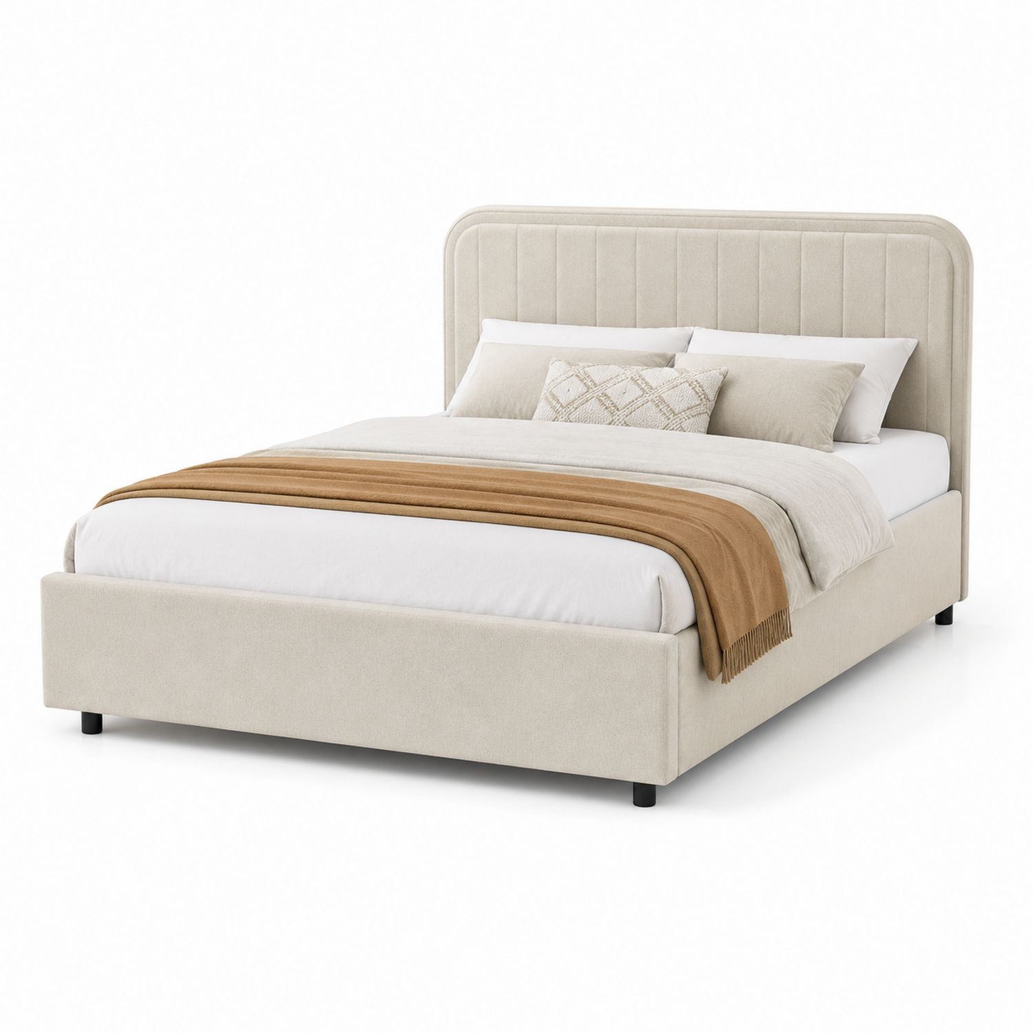 Letto matrimoniale in tessuto con testiera imbottita 200x180 cm